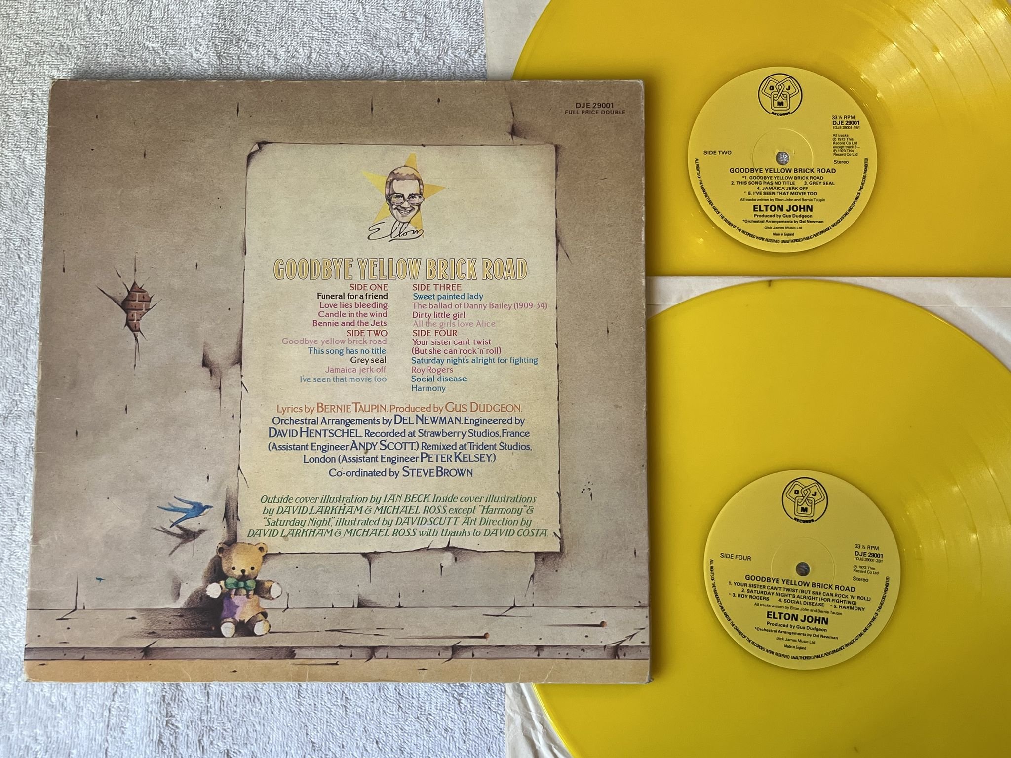 Omslagsbild för skivan ELTON JOHN goodbye yellow brick road 2xLP -73 UK DJM *** YELLOW VINYL ***