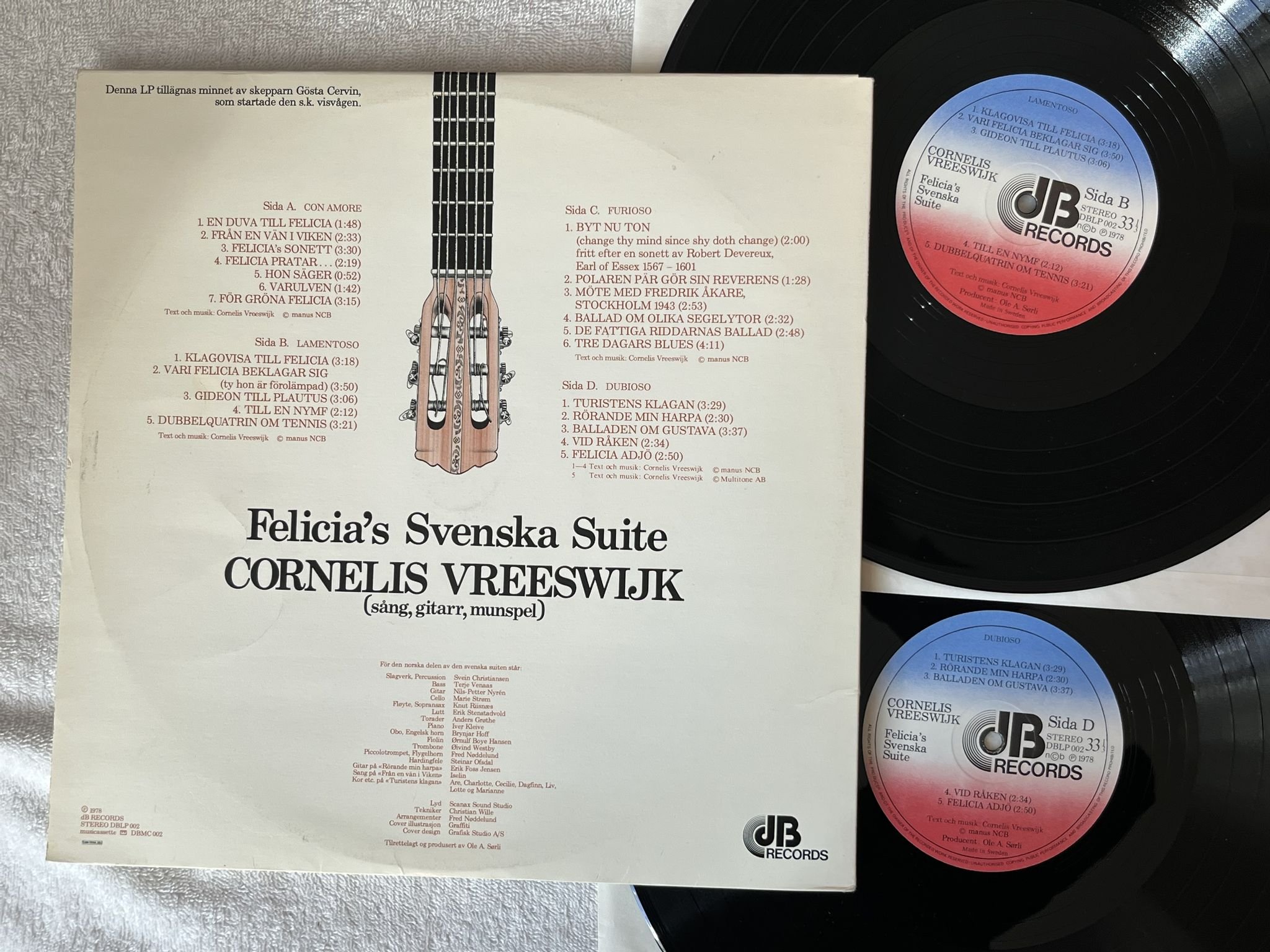 Omslagsbild för skivan CORNELIS VREESWIJK Felicia's svenska suite 2xLP -78 Norway DBLP 002
