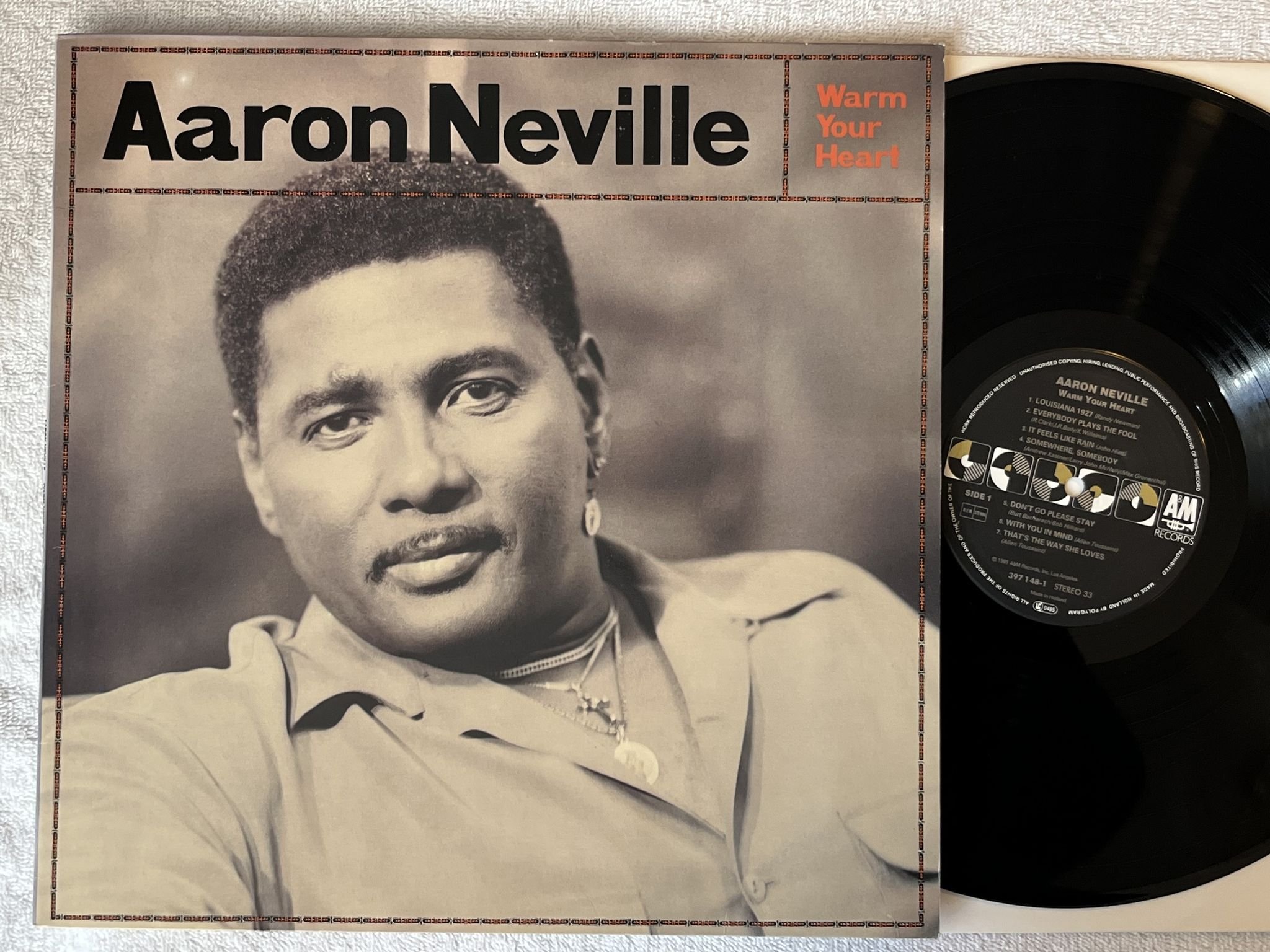 Omslagsbild för skivan AARON NEVILLE warm your heart LP -91 GEFFEN 397148-1 *** AUDIOPHILE ***