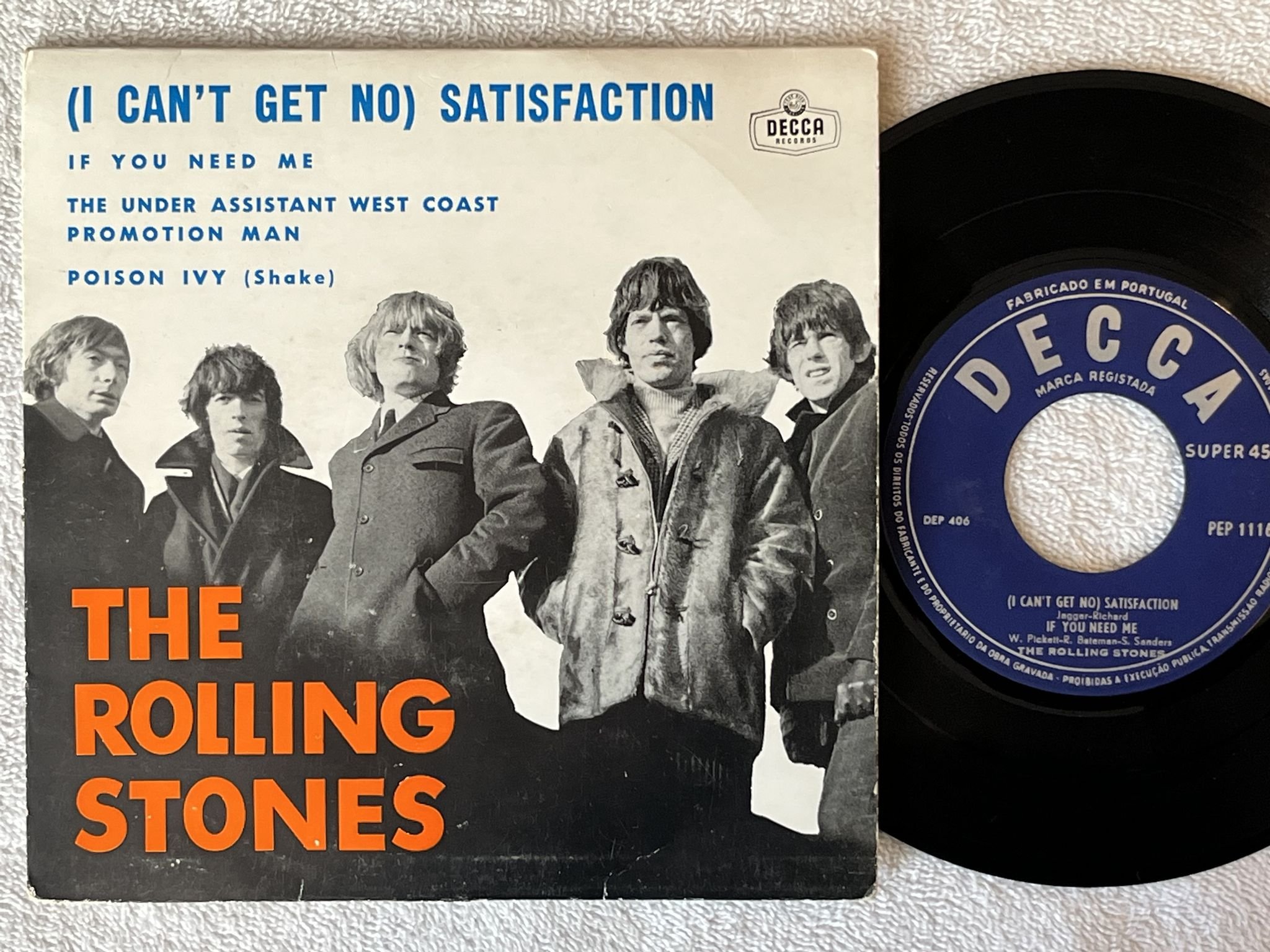 Omslagsbild för skivan THE ROLLING STONES (I Can't Get No) Satisfaction 7"ep -65 Portugal DECCA