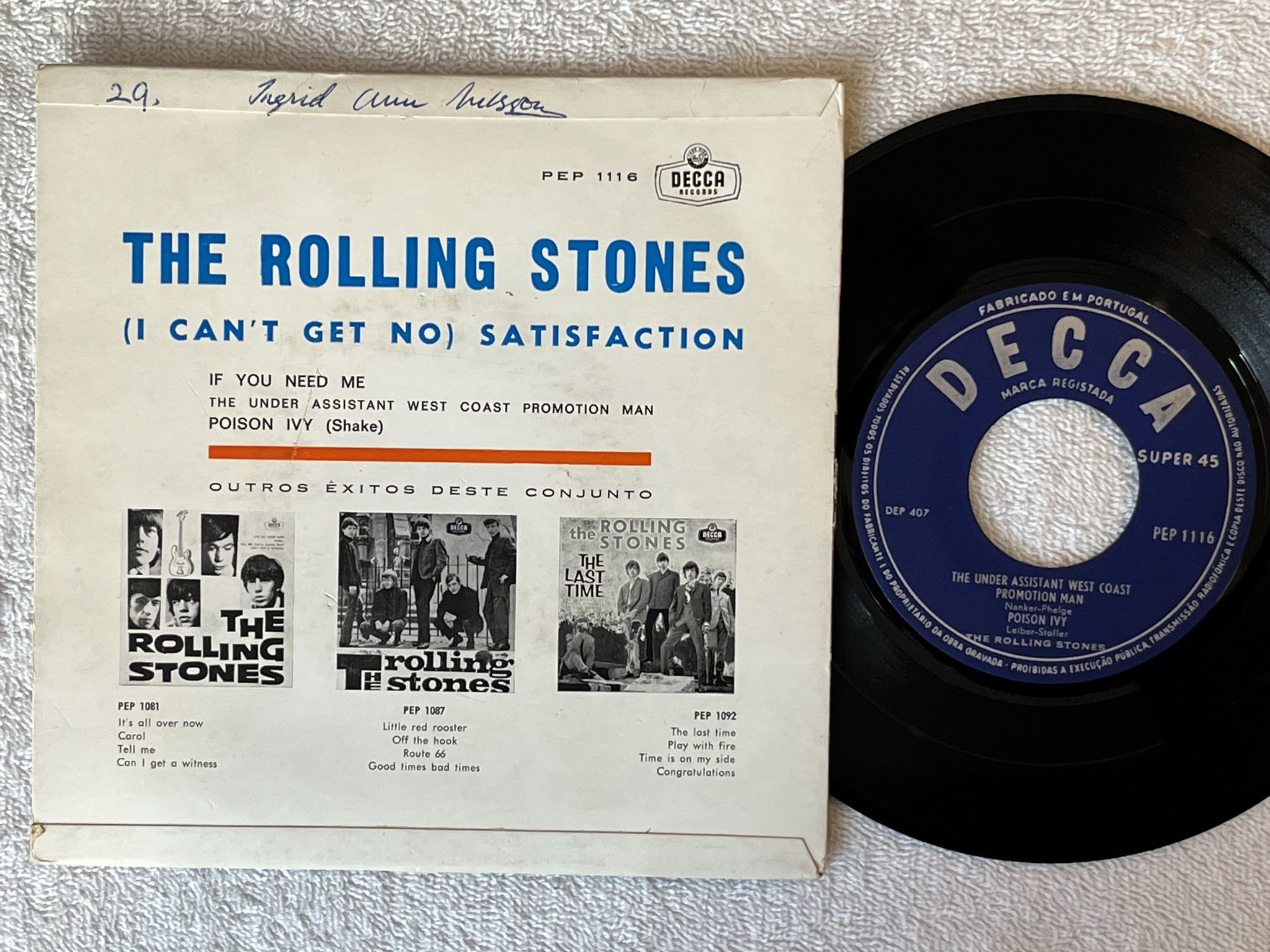 Omslagsbild för skivan THE ROLLING STONES (I Can't Get No) Satisfaction 7"ep -65 Portugal DECCA