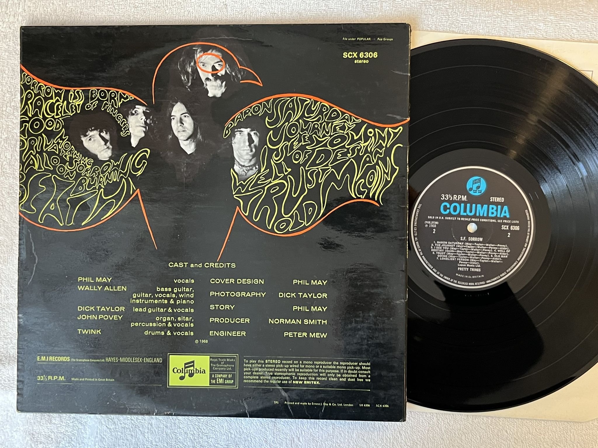 Omslagsbild för skivan PRETTY THINGS s.f. sorrow LP -68 UK COLUMBIA SCX 6306 *** rare pysch ***