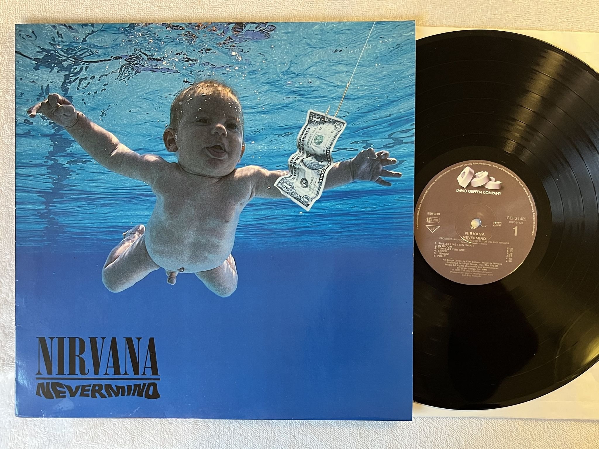 Omslagsbild för skivan NIRVANA nevermind LP -91 Ger GEFFEN GEF 24425 *** CLASSIC ***
