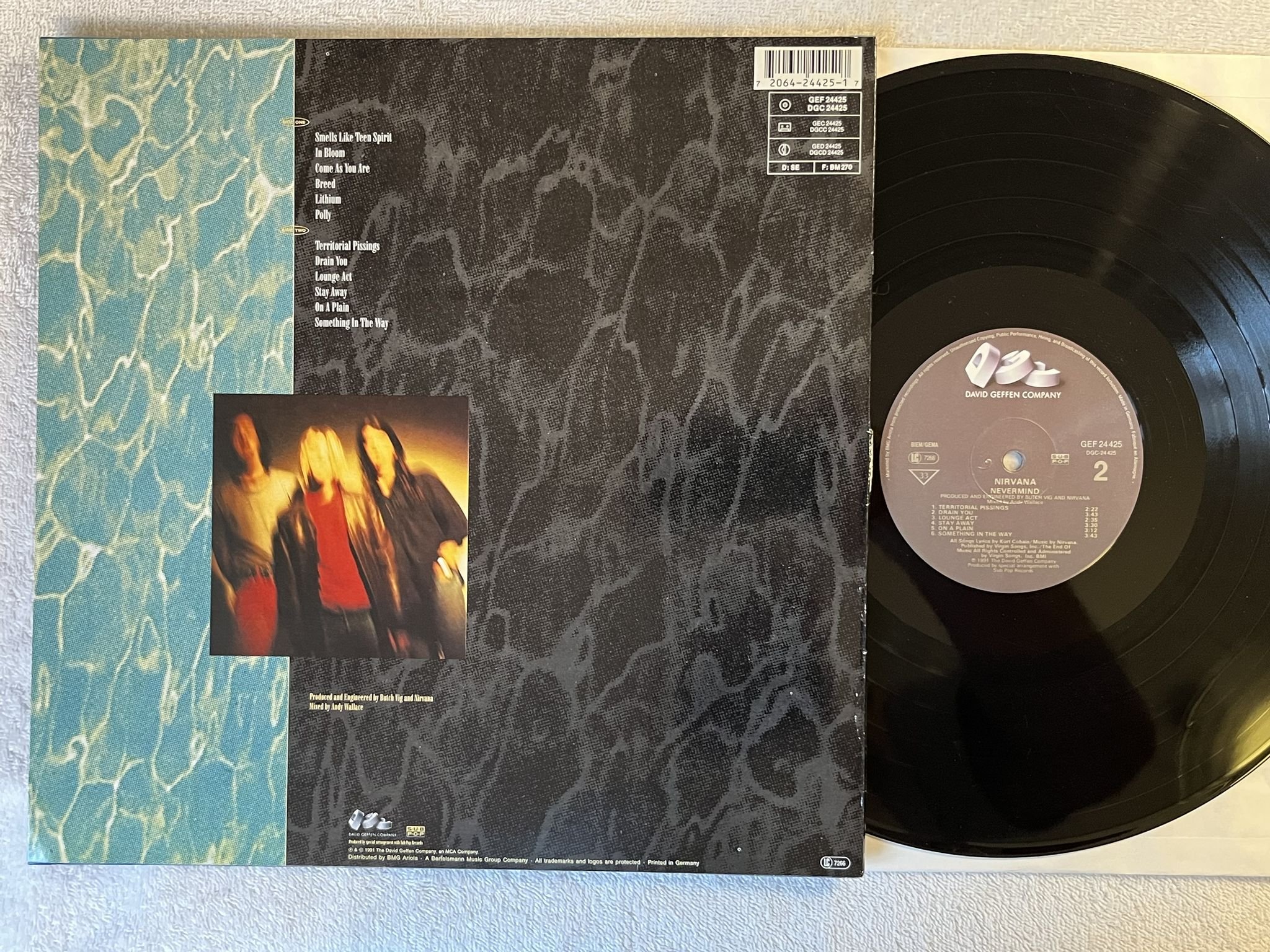 Omslagsbild för skivan NIRVANA nevermind LP -91 Ger GEFFEN GEF 24425 *** CLASSIC ***