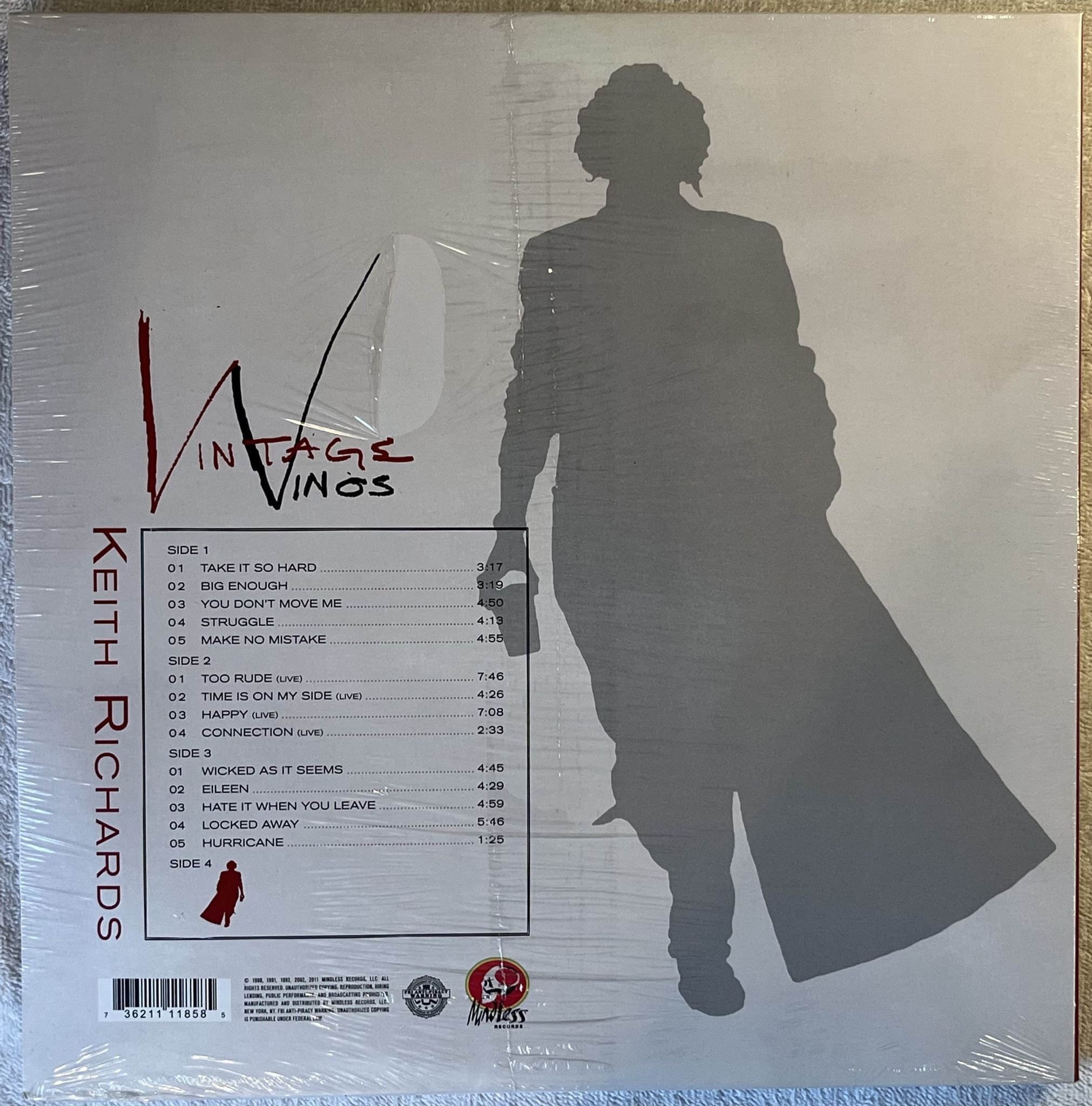 Omslagsbild för skivan KEITH RICHARDS vintage vinos 2xLP 2011 US MINDLESS *** STILL SEALED ***