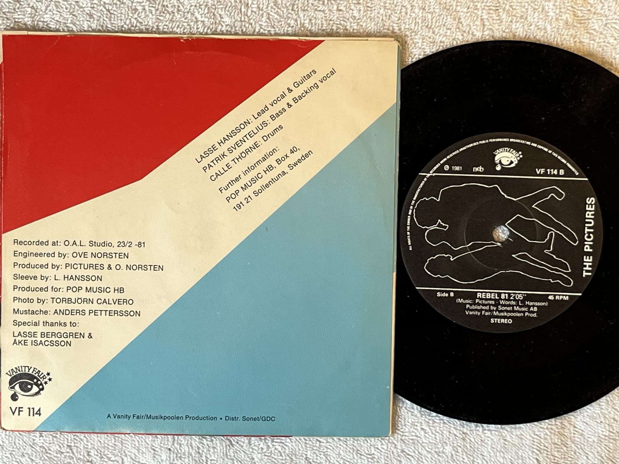 Omslagsbild för skivan PICTURES kicks & tips 7" -81 Swe VANITY FAIR VF 114 *** Power Pops ***