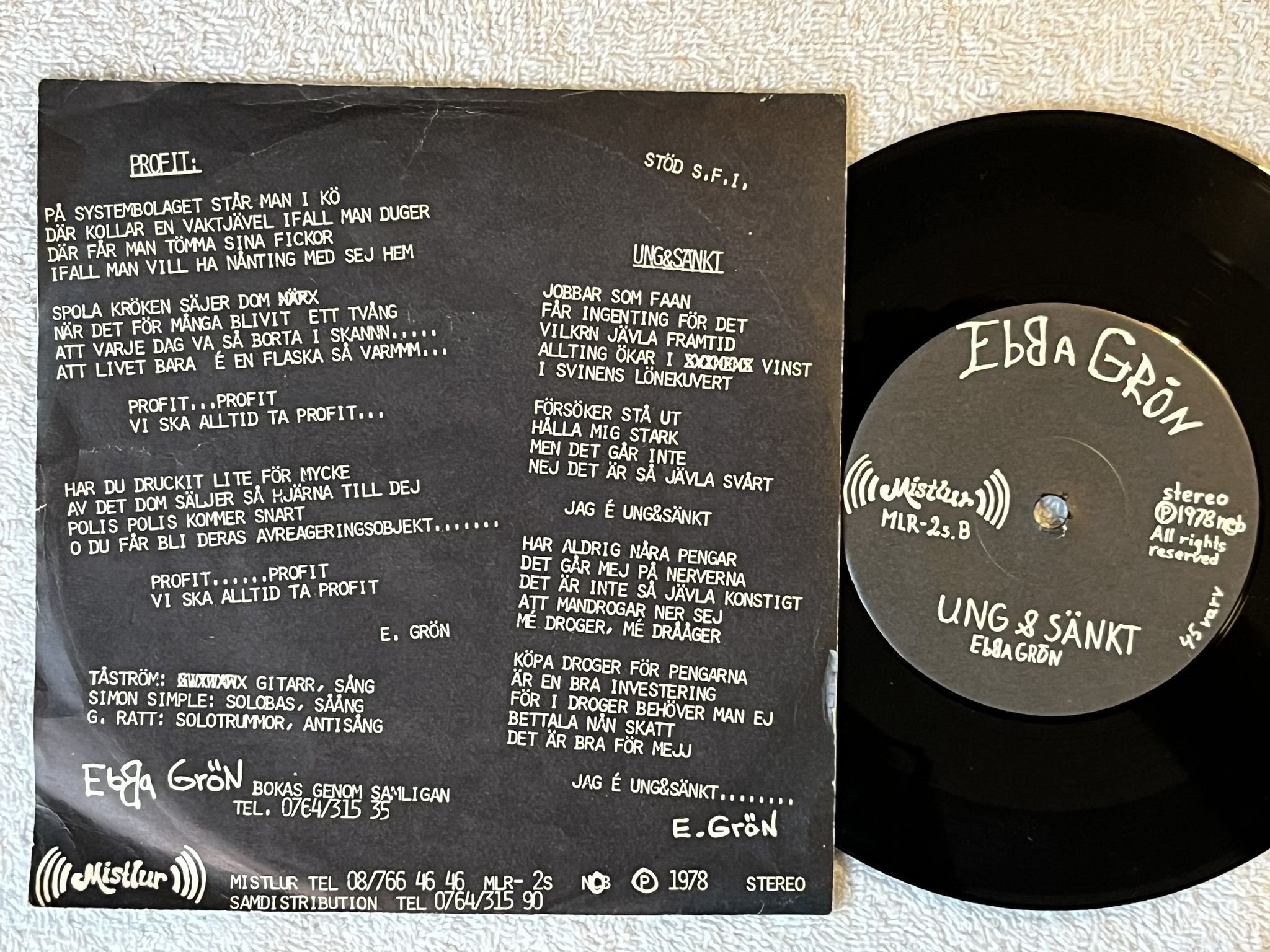 Omslagsbild för skivan EBBA GRÖN antirock 7" -78 Swe MISTLUR MLR-2s *** unglued cover ***