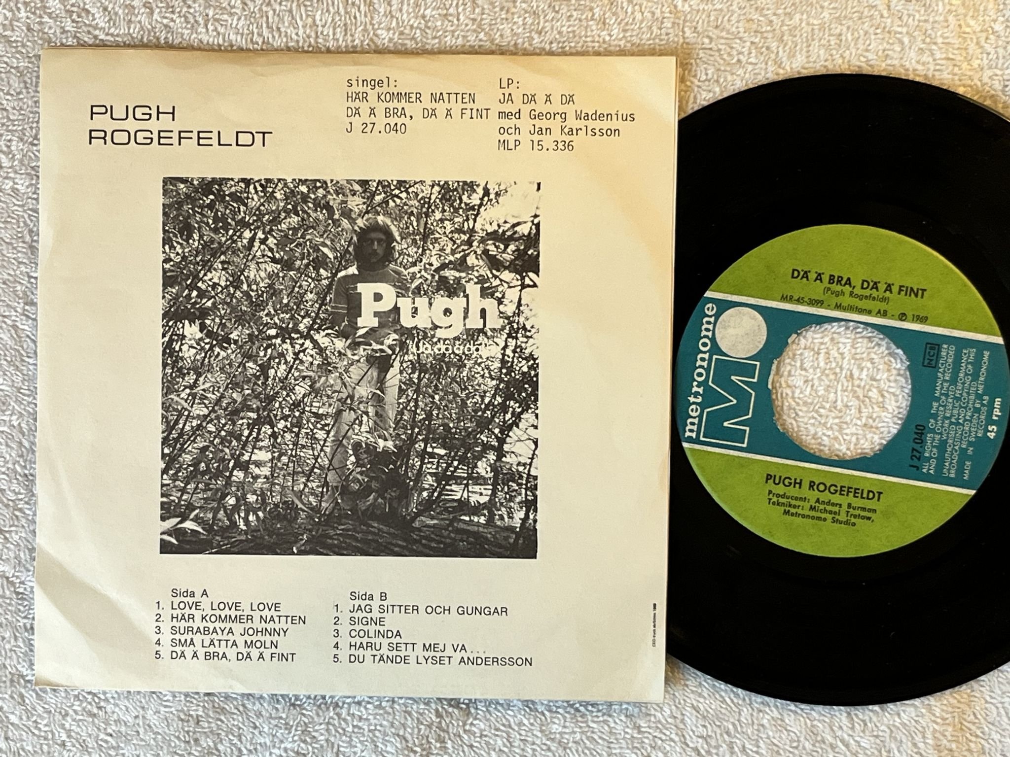 Omslagsbild för skivan PUGH ROGEFELDT här kommer natten 7" -69 Swe METRONOME J 27040