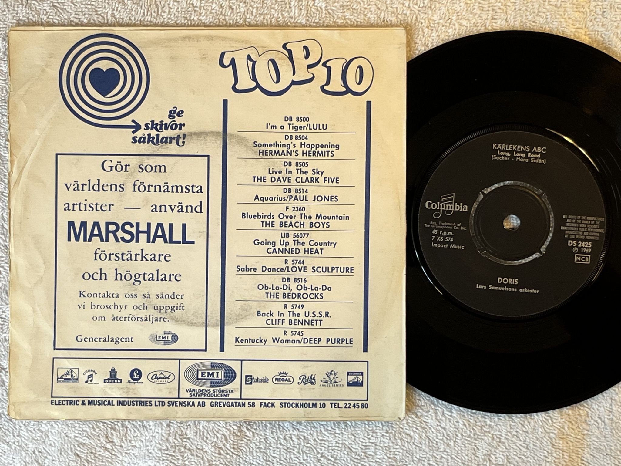 Omslagsbild för skivan DORIS SVENSSON Din Mamma Hon Minns 7" -69 COLUMBIA DS 2425