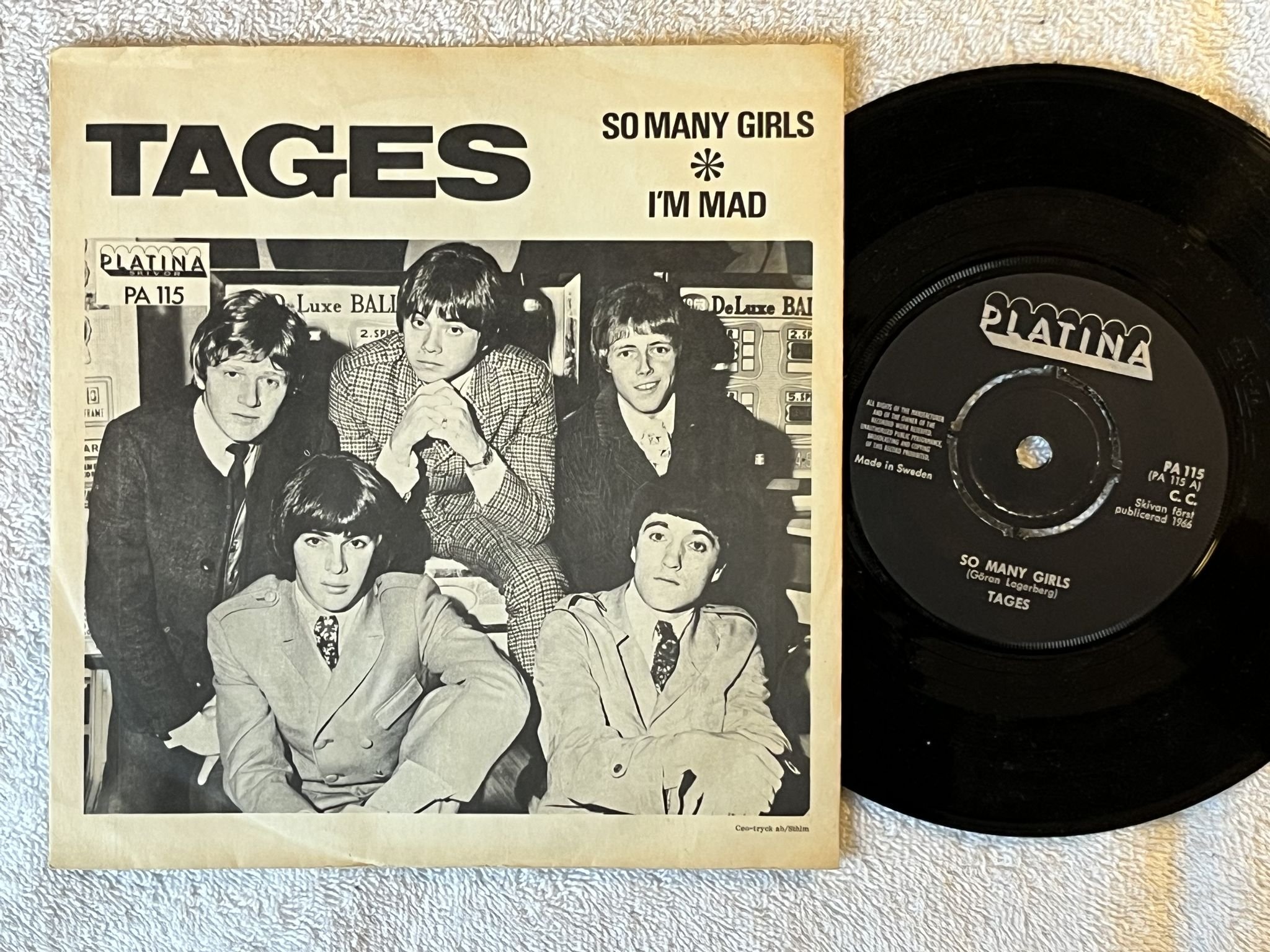 Omslagsbild för skivan TAGES I'm mad 7" -66 Swe PLATINA PA 115