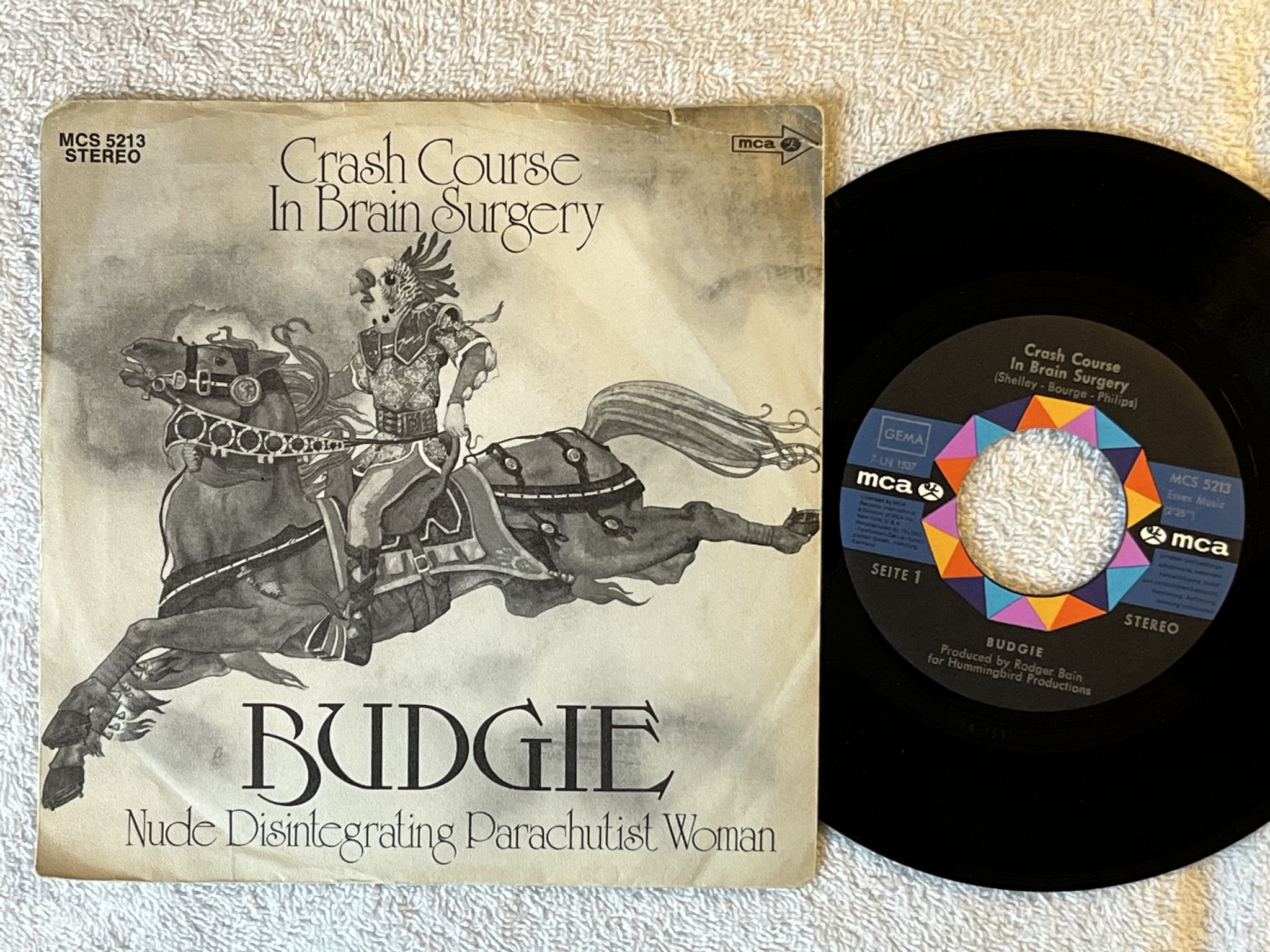 Omslagsbild för skivan BUDGIE Crash Course In Brain Surgery 7" -71 Ger MCA MCS 5213