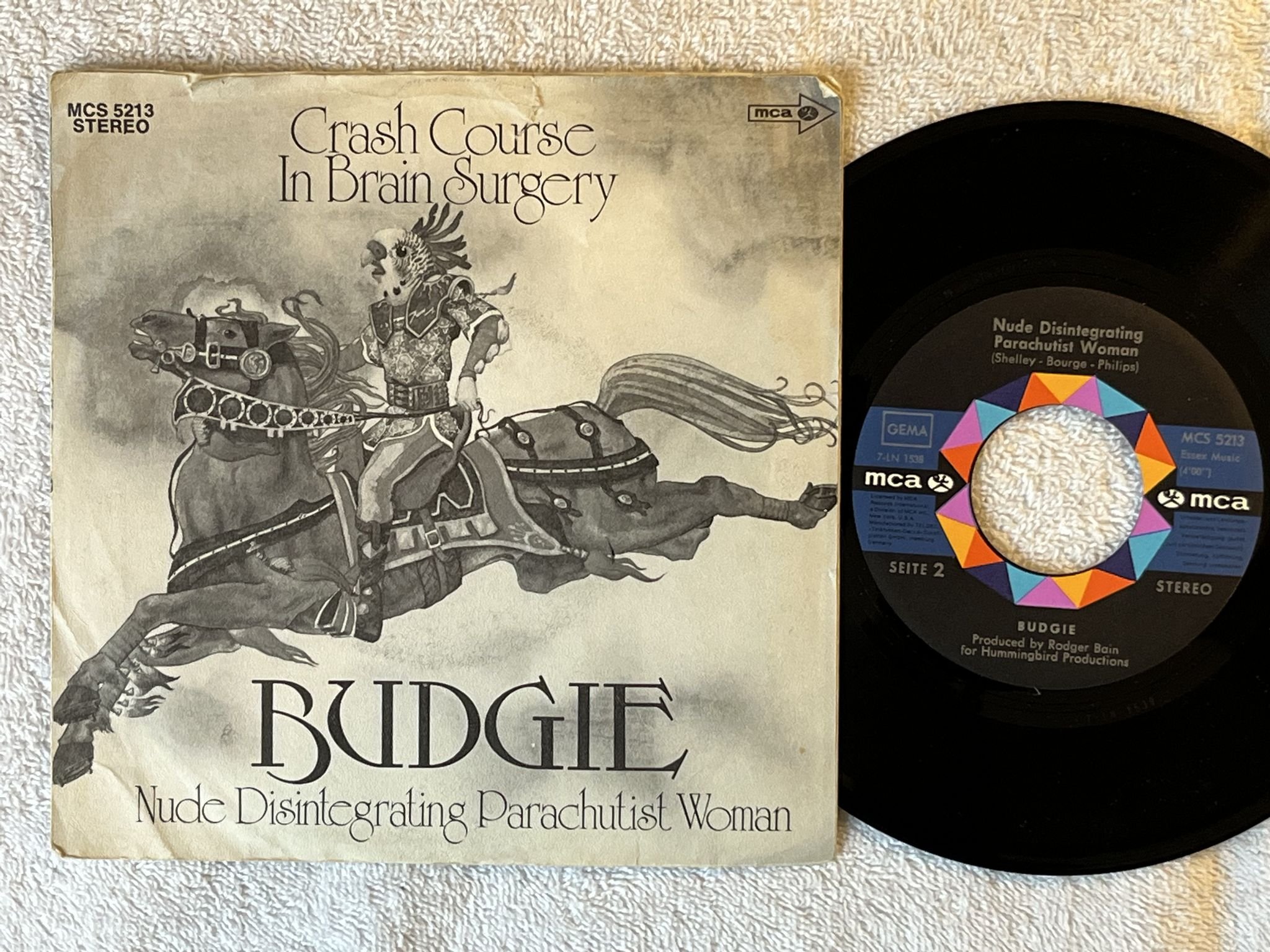 Omslagsbild för skivan BUDGIE Crash Course In Brain Surgery 7" -71 Ger MCA MCS 5213