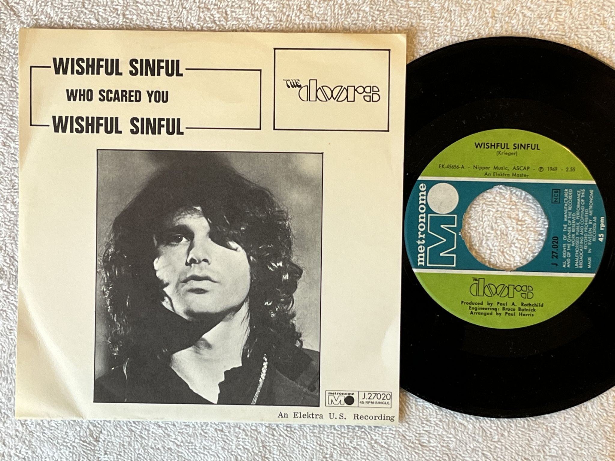Omslagsbild för skivan THE DOORS Wishful Sinful 7" -68 Swe METRONOME J 27.020