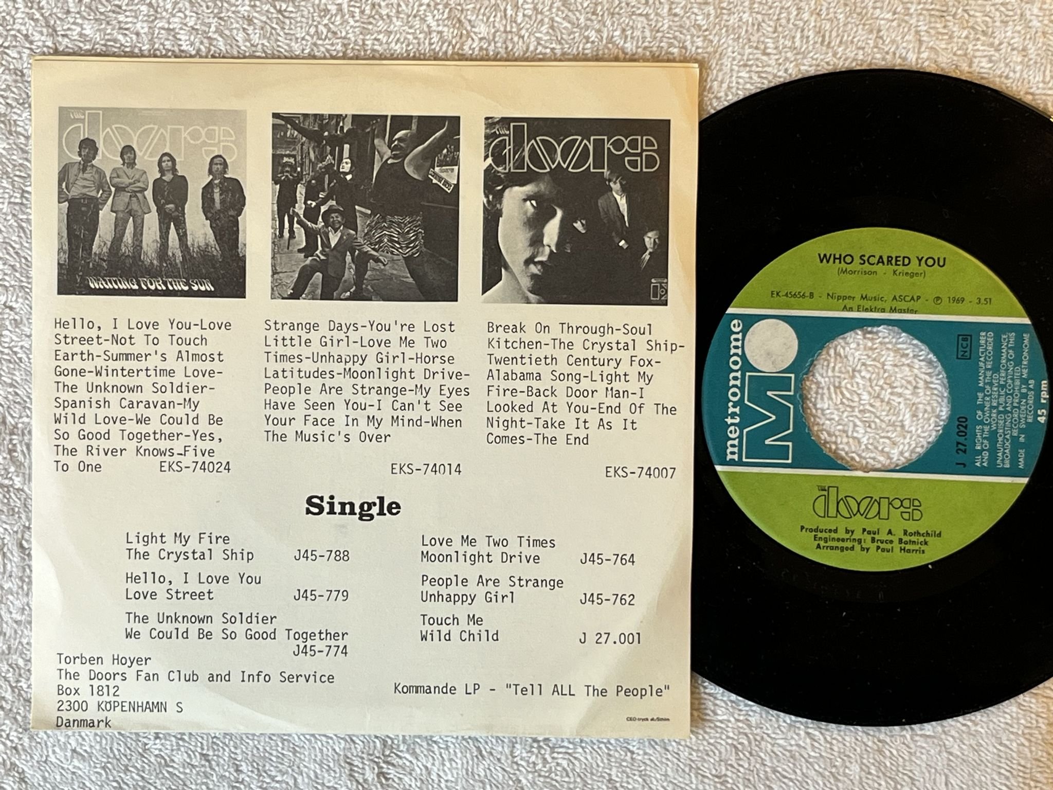 Omslagsbild för skivan THE DOORS Wishful Sinful 7" -68 Swe METRONOME J 27.020