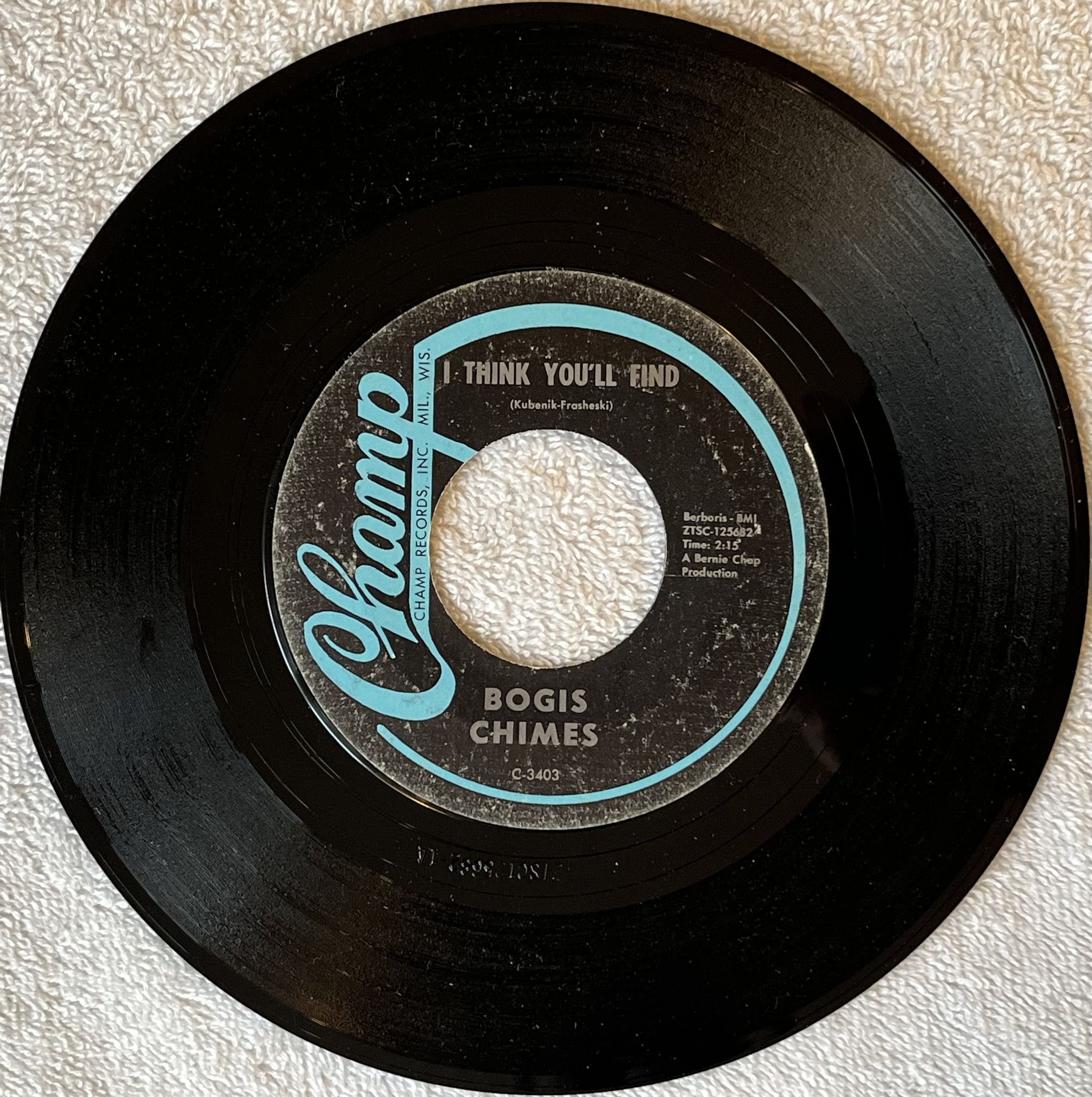 Omslagsbild för skivan BOGIS CHIMES I think you'll find 7" -67 US CHAMP C-3403 *** SOUL ***