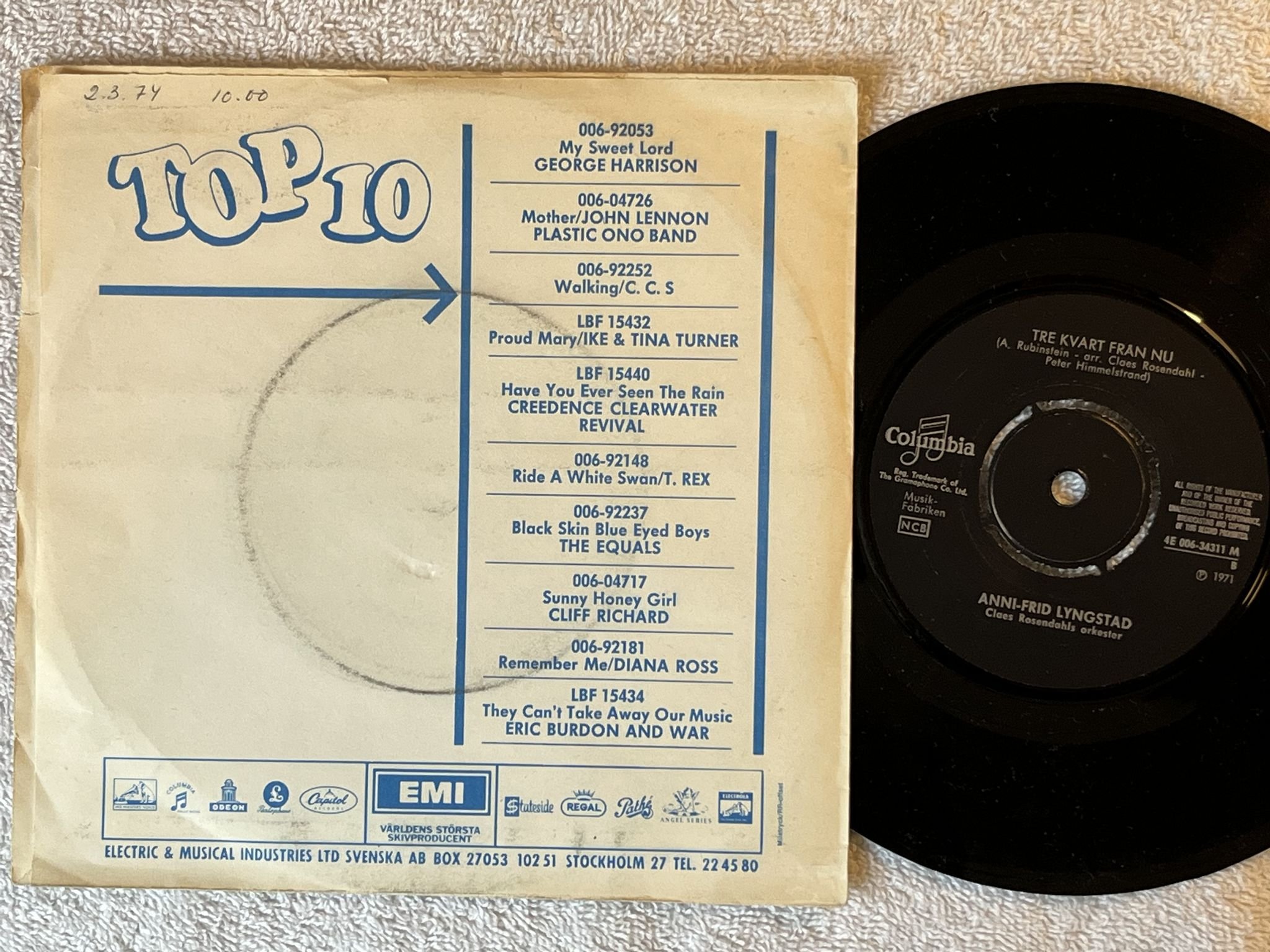 Omslagsbild för skivan ANNI-FRID LYNGSTAD en liten sång om kärlek 7" -71 Swe COLUMBIA 4E 006-34311 M