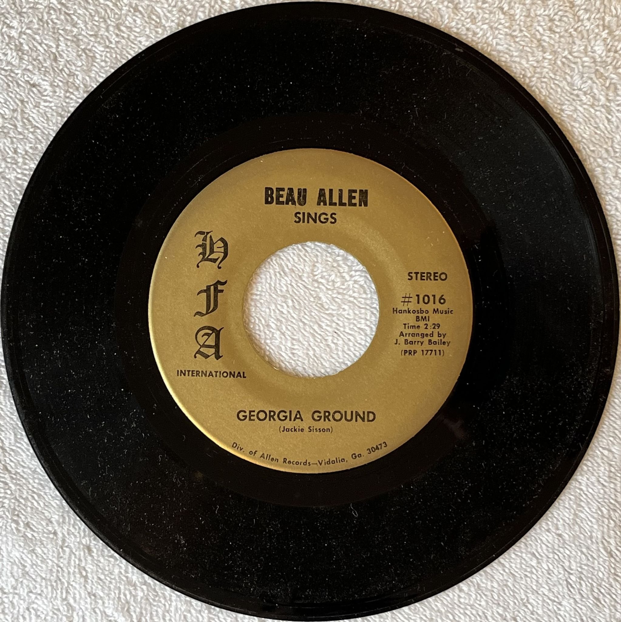 Omslagsbild för skivan BEAU ALLEN Fallen Angel / Georgia Ground 7" -70 US HFA #1013/16 ** RARE PSYCH **