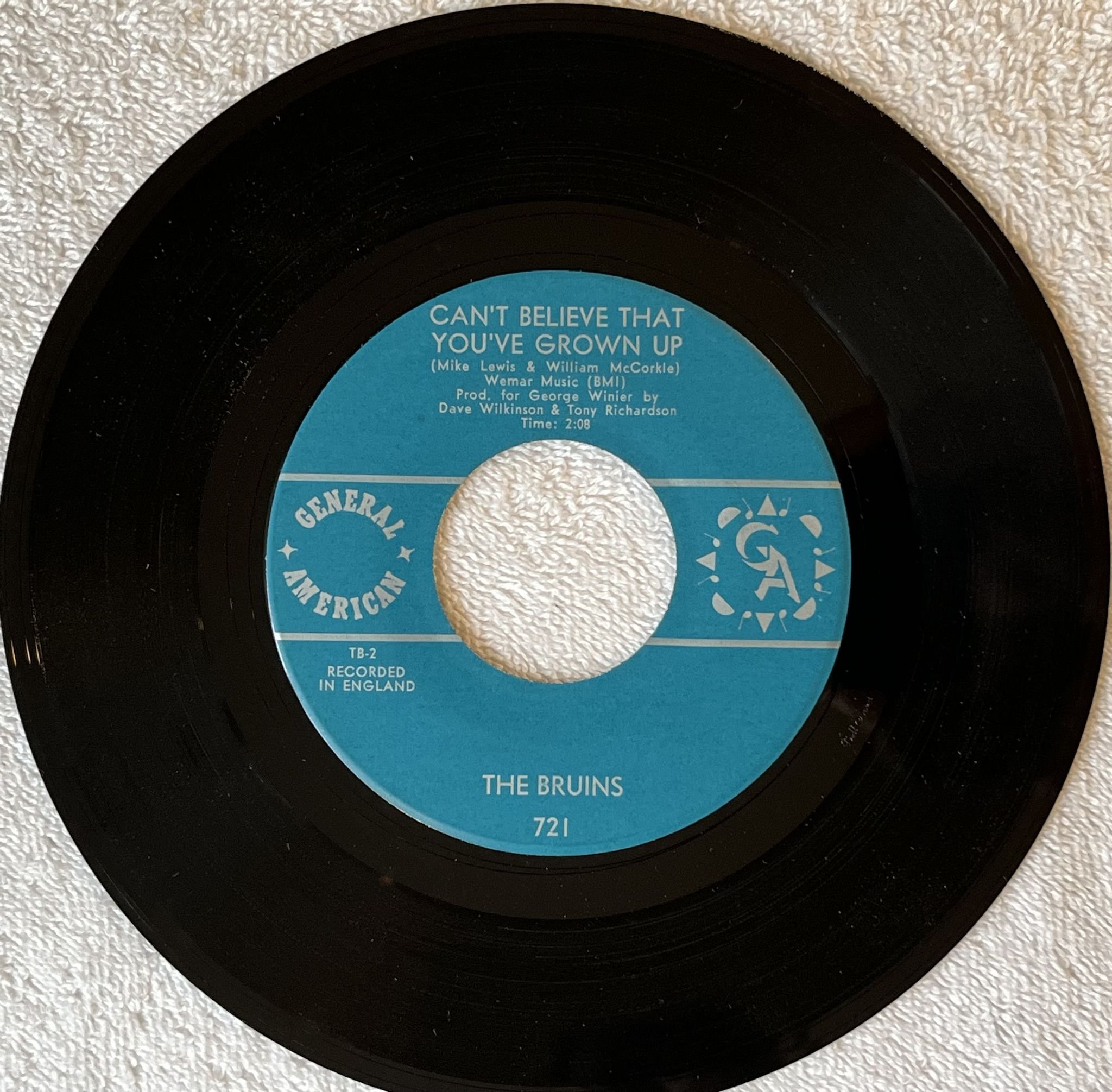 Omslagsbild för skivan THE BRUINS go on and cry 7" -65 US GENERAL AMERICAN 721