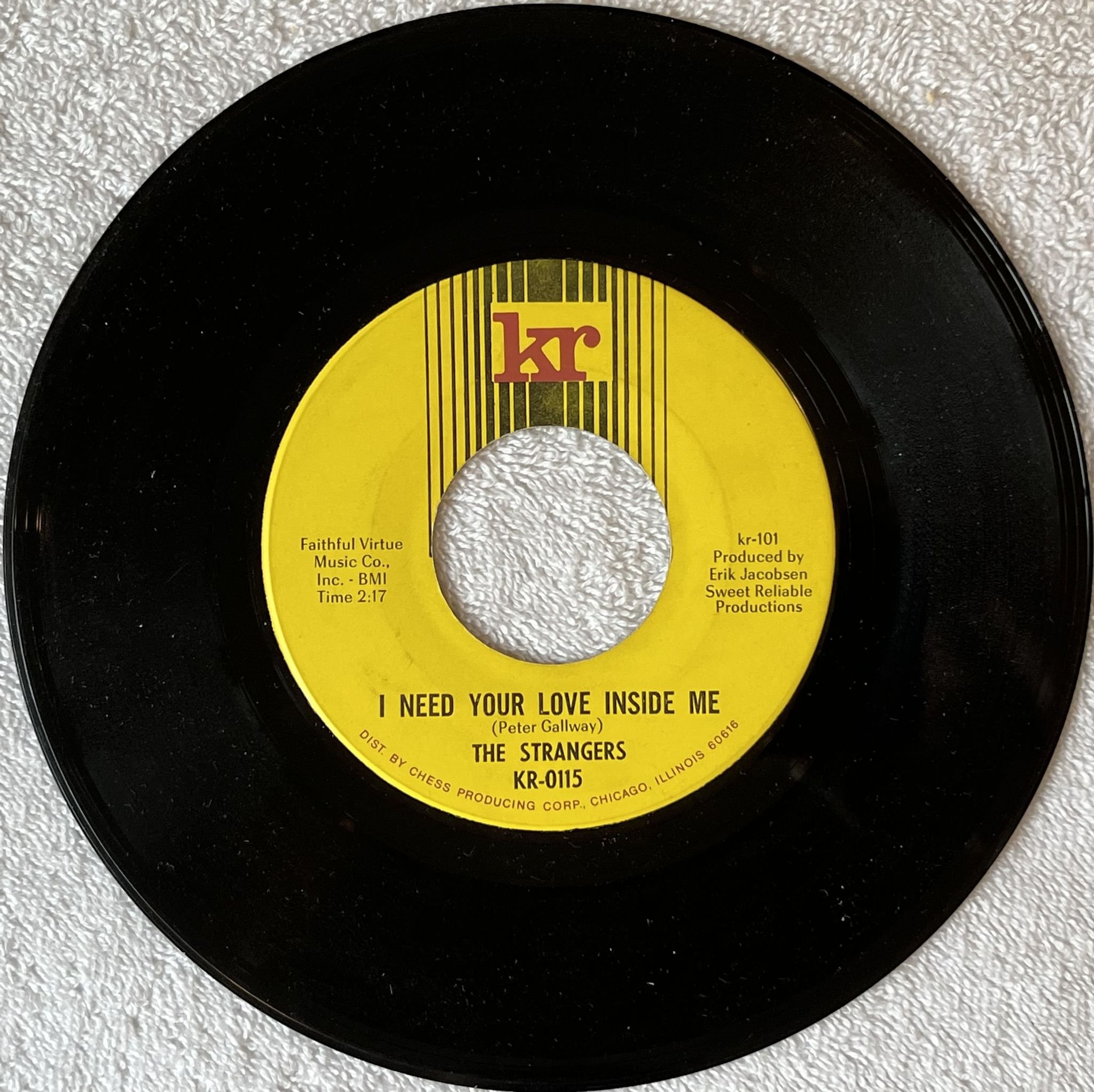 Omslagsbild för skivan THE STRANGERS I need your love inside me 7" -66 US KR-0115 *** SOUL / POP ***