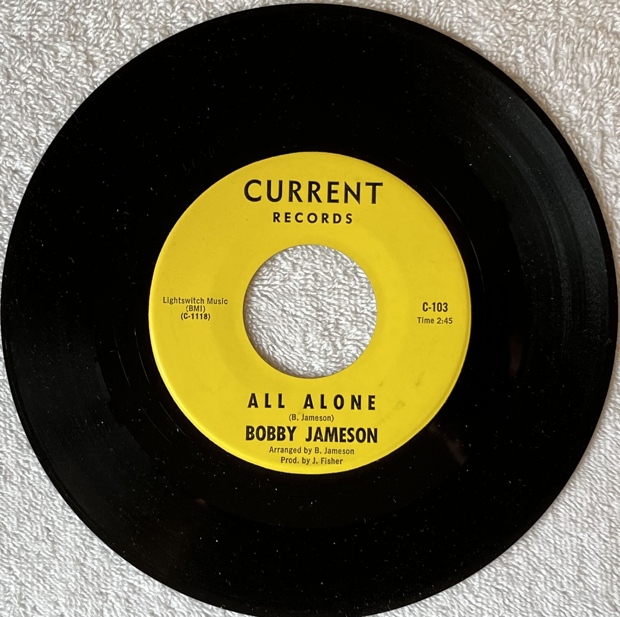 Omslagsbild för skivan BOBBY JAMESON Your Sweet Lovin' 7" -64 US CURRENT C-103