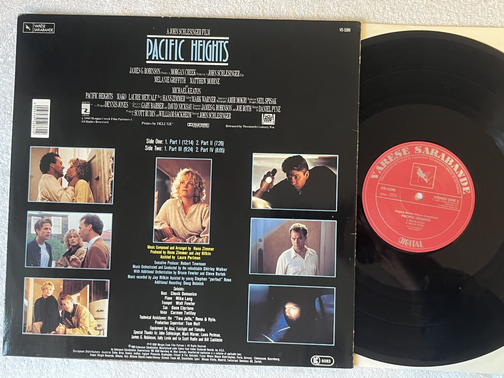 Omslagsbild för skivan HANS ZIMMER pacific heights LP -90 Varèse Sarabande – VS-5286 ** SOUNDTRACK **