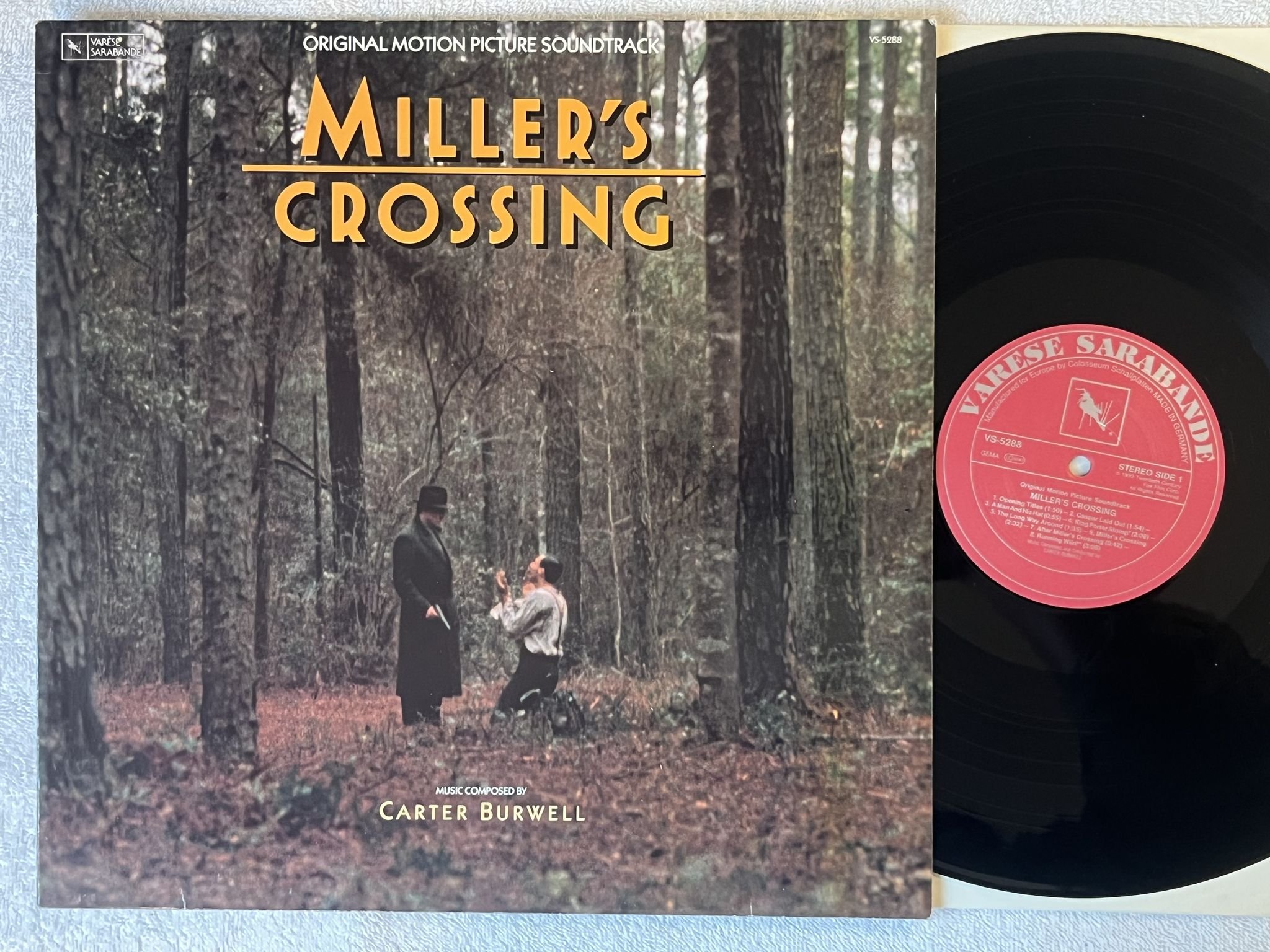 Omslagsbild för skivan CARTER BURWELL Miller's Crossing LP -90 Ger Varèse Sarabande – VS-5288