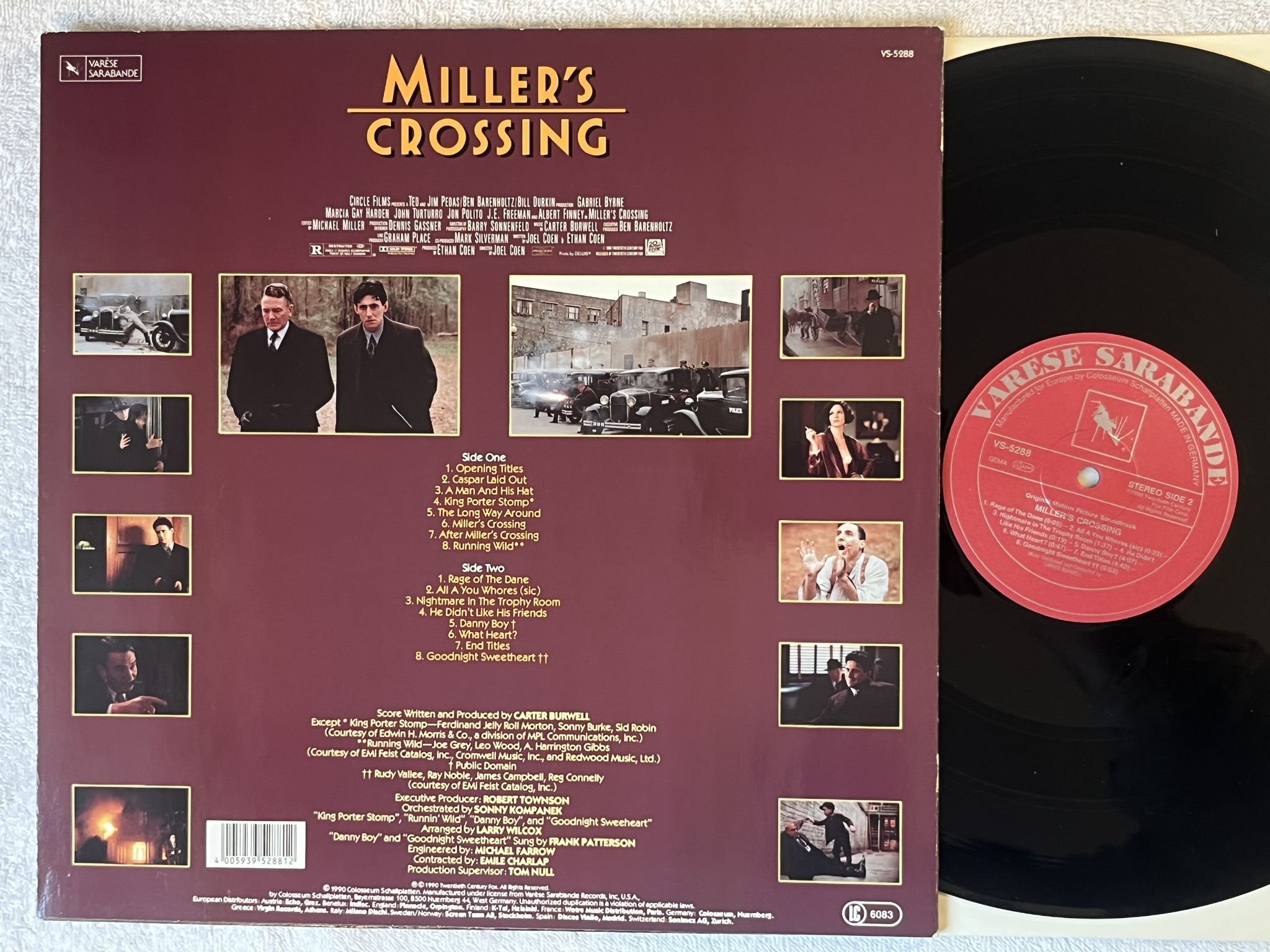 Omslagsbild för skivan CARTER BURWELL Miller's Crossing LP -90 Ger Varèse Sarabande – VS-5288