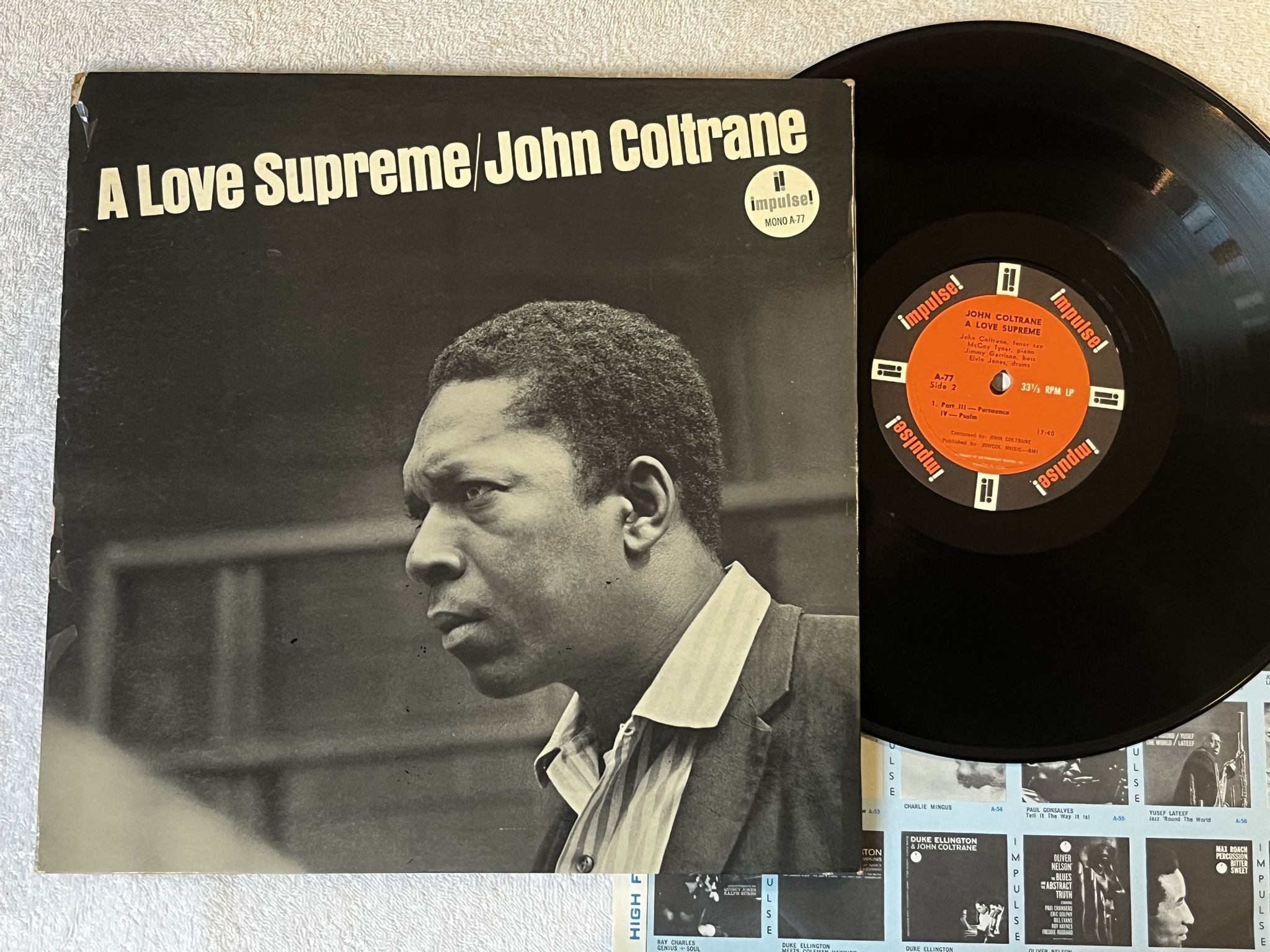 Omslagsbild för skivan JOHN COLTRANE a love supreme LP -65 US IMPULSE! A-77 *** RARE CLASSIC ***