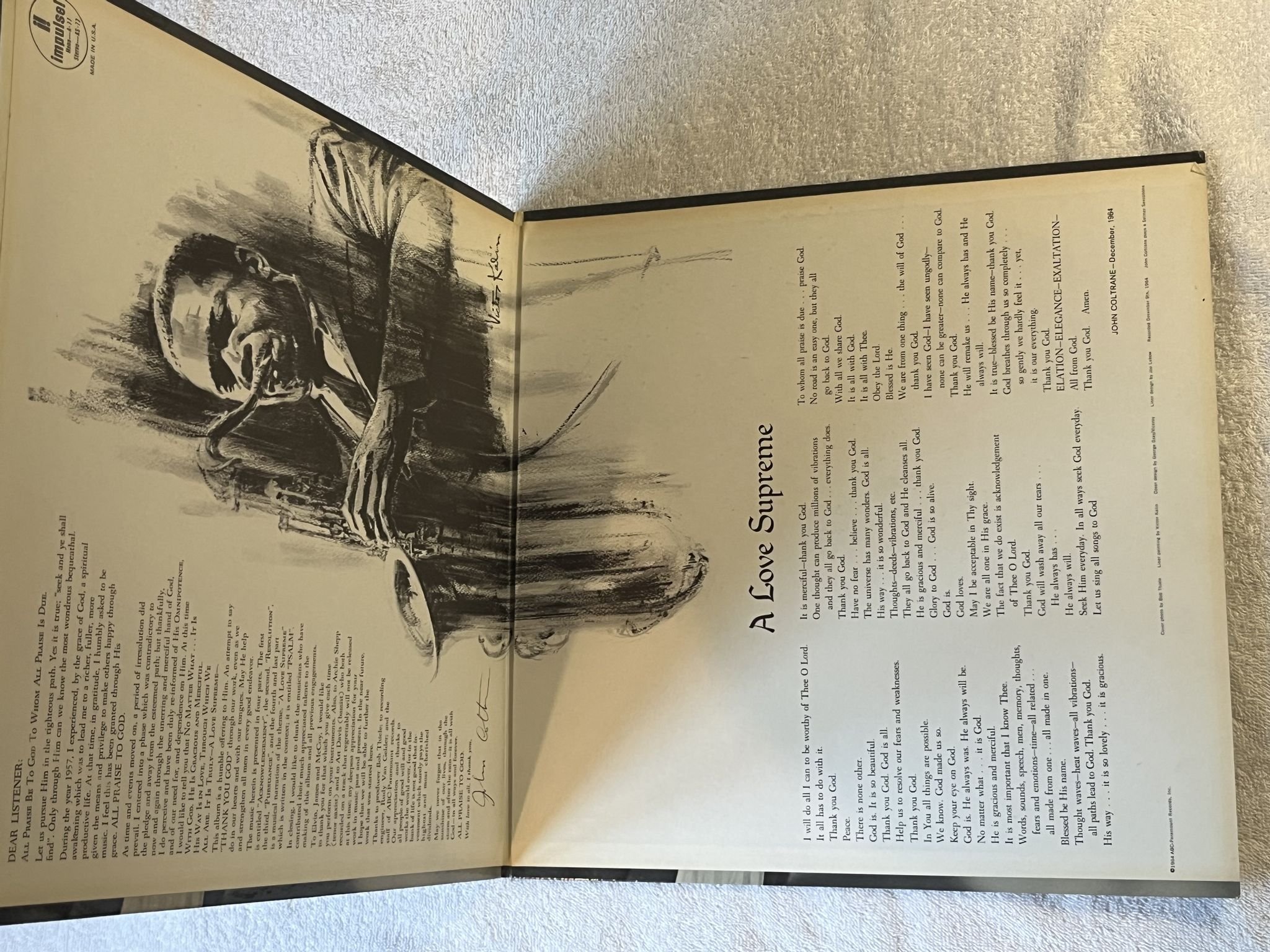 Omslagsbild för skivan JOHN COLTRANE a love supreme LP -65 US IMPULSE! A-77 *** RARE CLASSIC ***