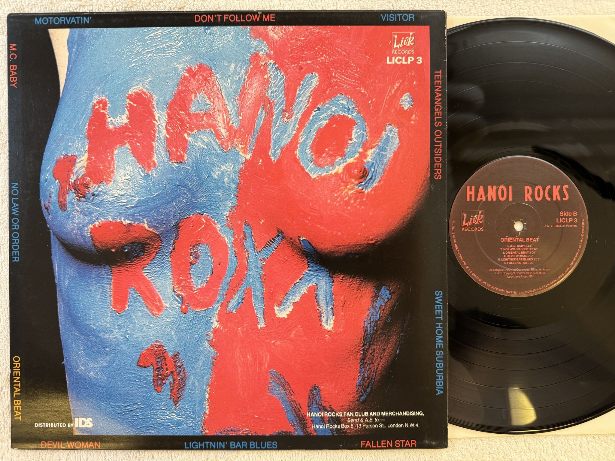 Omslagsbild för skivan HANOI ROCKS oriental beat LP -83 UK LICK LICLP 3