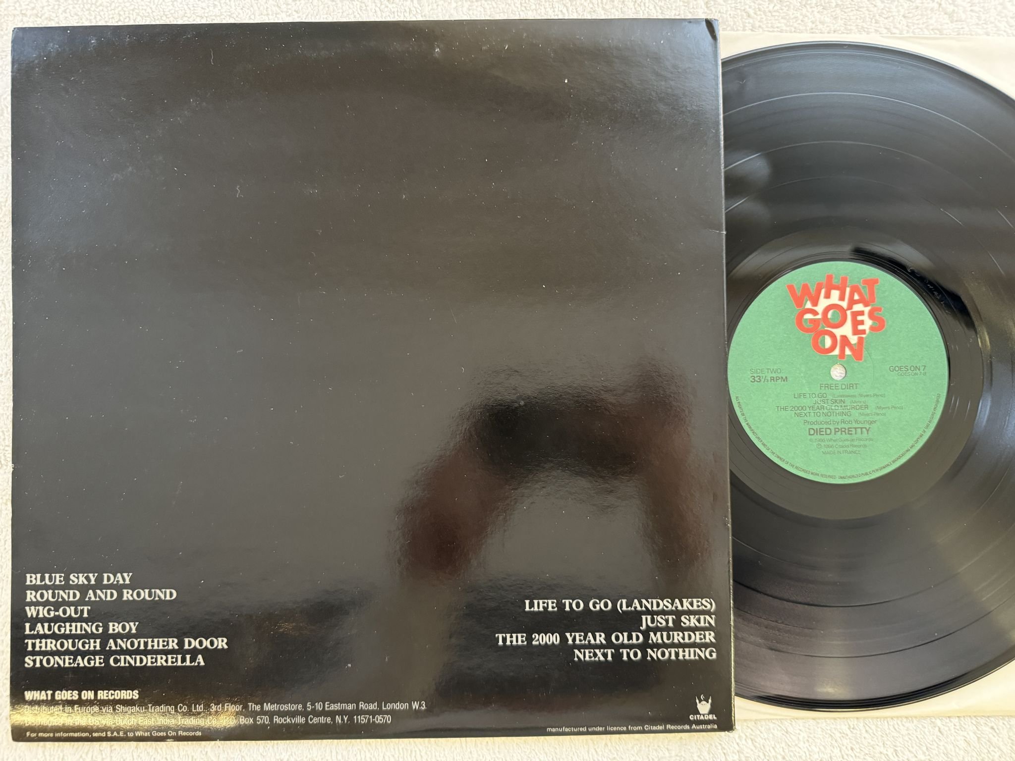 Omslagsbild för skivan DIED PRETTY free dirt LP -86 WHAT GOES ON goes on 7