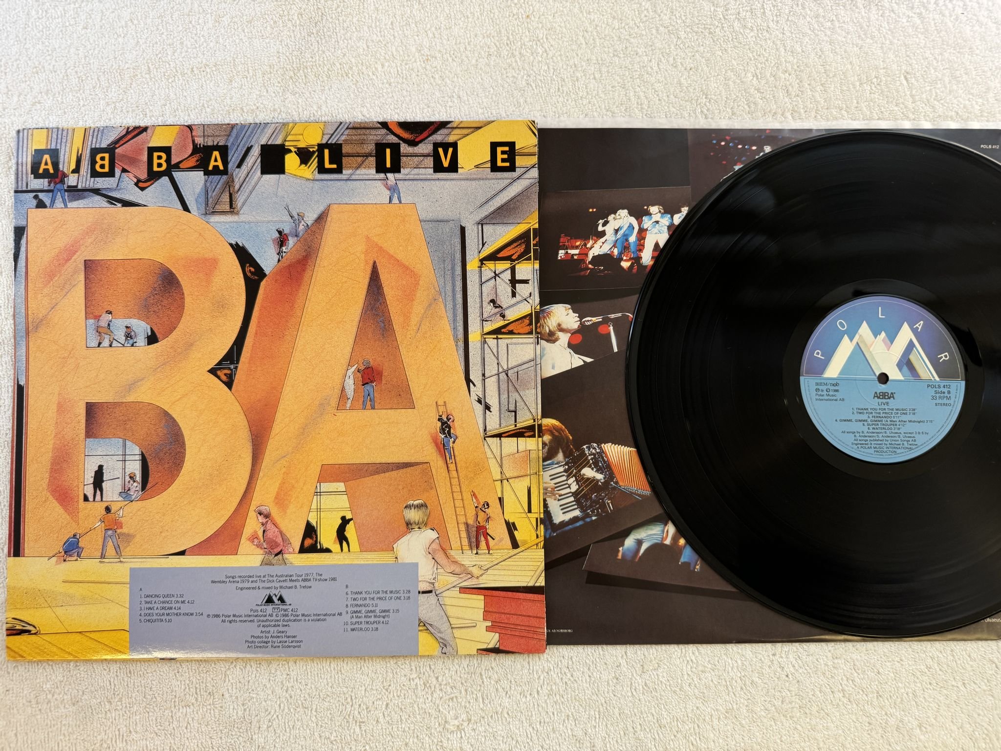 Omslagsbild för skivan ABBA live LP -86 ncb POLAR POLS 412