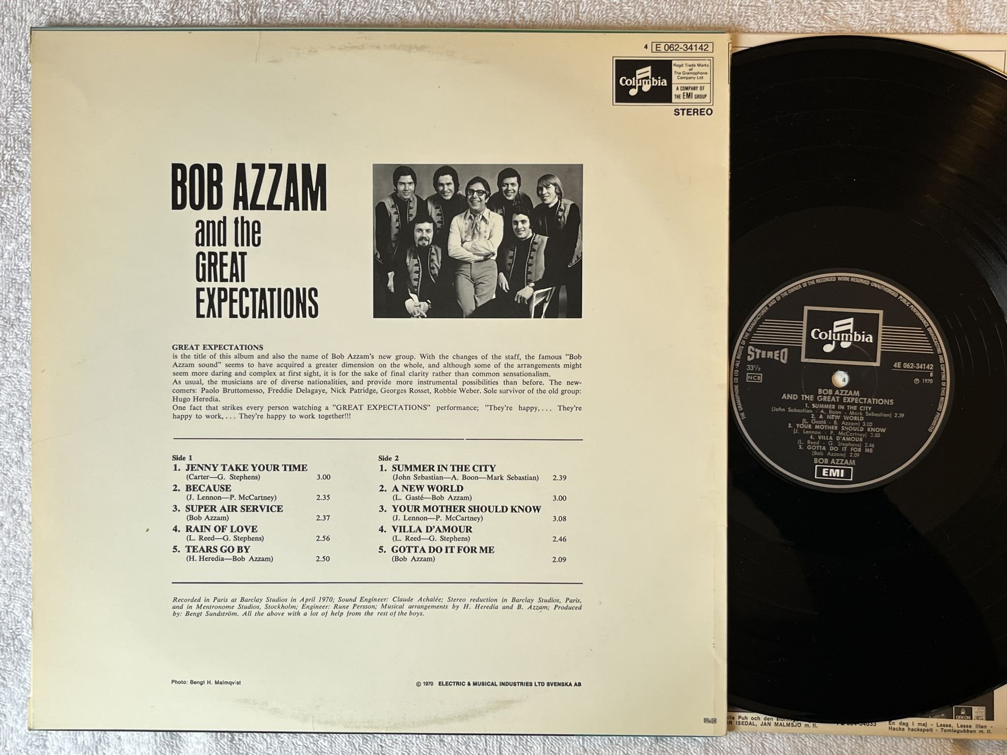 Omslagsbild för skivan BOB AZZAM & THE GREAT EXPECTATIONS s/t LP -70 Swe COLUMBIA 4E 062-34142