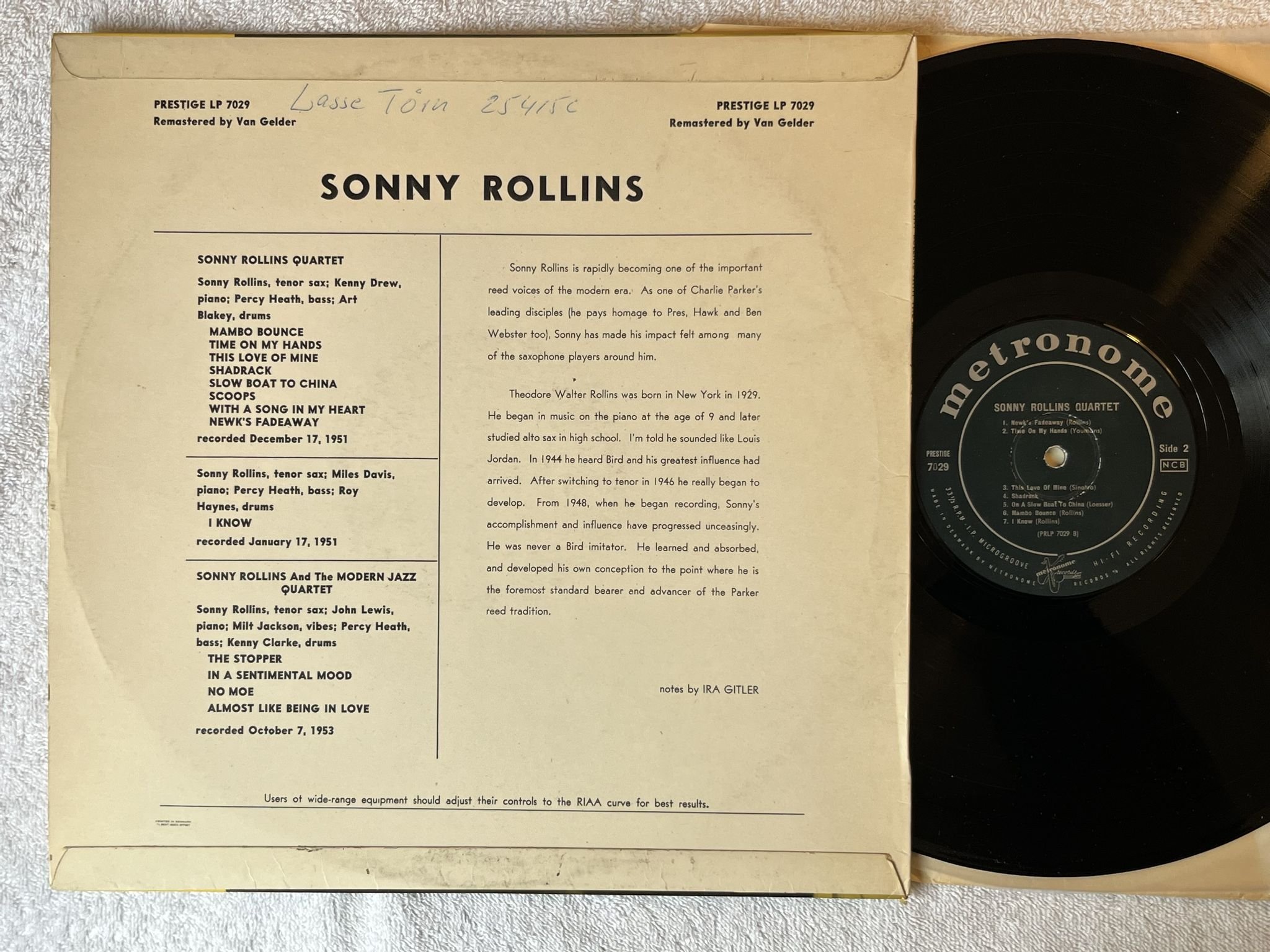 Omslagsbild för skivan SONNY ROLLINS QUARTET s/t LP -5? METRONOME PRLP 7029