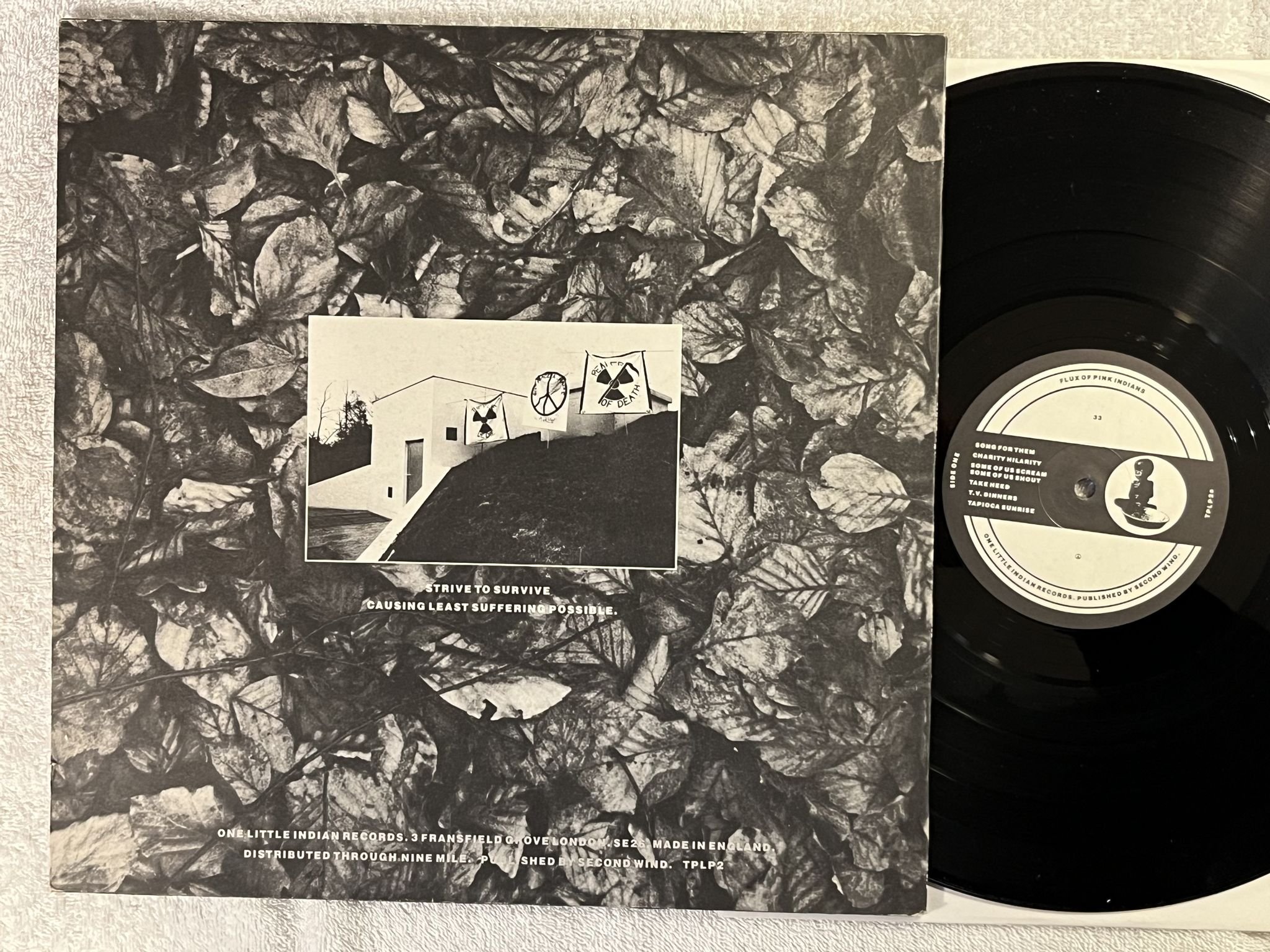 Omslagsbild för skivan FLUX OF PINK INDIANS Strive To Survive LP -87 UK ONE LITTLE INDIAN TPLP2 *PUNK*