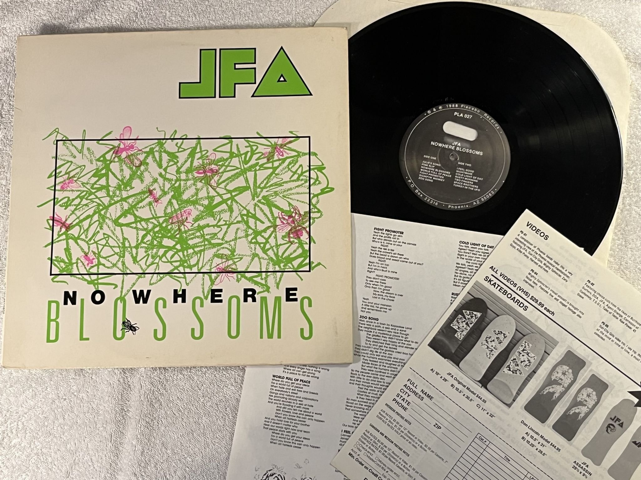 Omslagsbild för skivan JFA nowhere blossoms LP -88 US PLACEBO RECORDS PLA 027 ** GARAGE / PUNK **