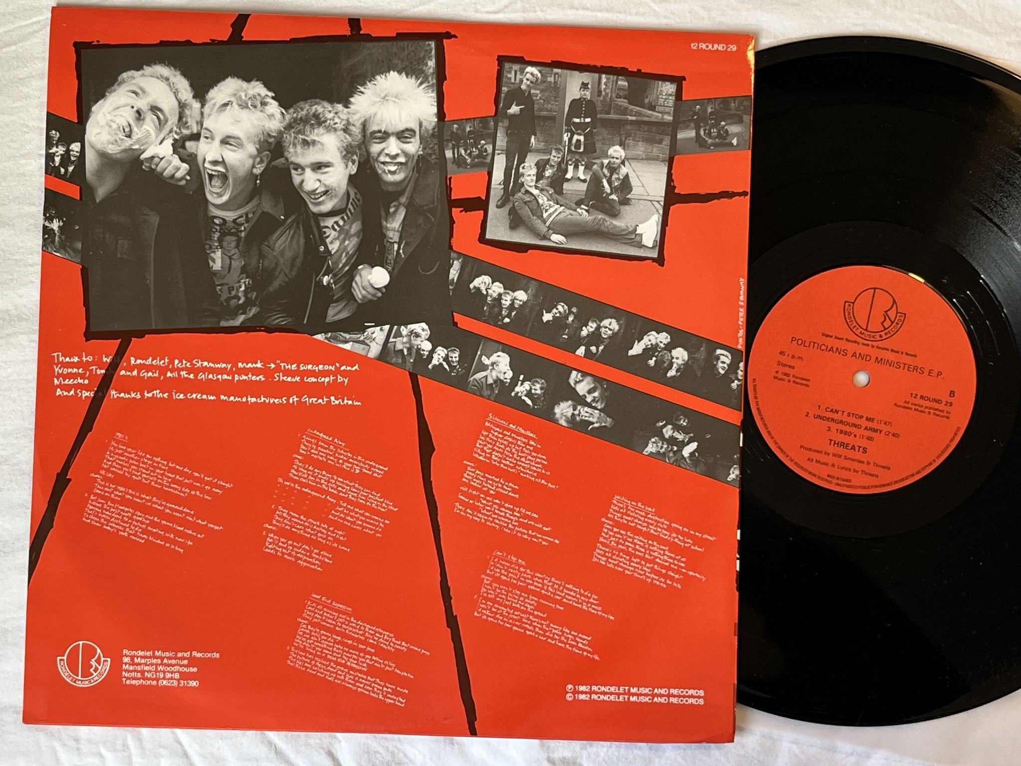 Omslagsbild för skivan THREATS politicians and ministers e.p. 12" -82 UK ROUNDELET 12 ROUND 29