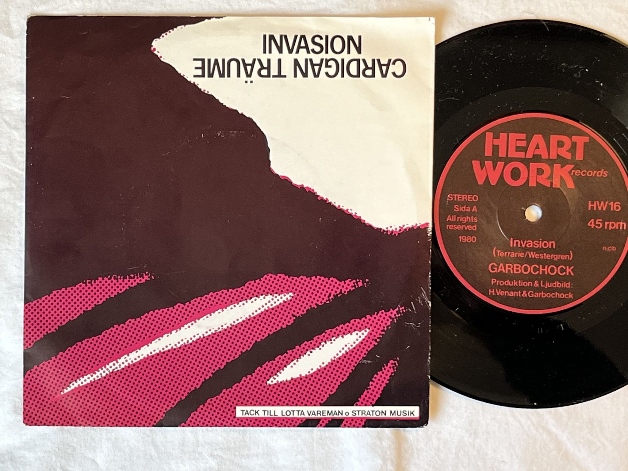 Omslagsbild för skivan GARBOCHOCK Invasion 7" -80 Swe HEARTWORK HW 16