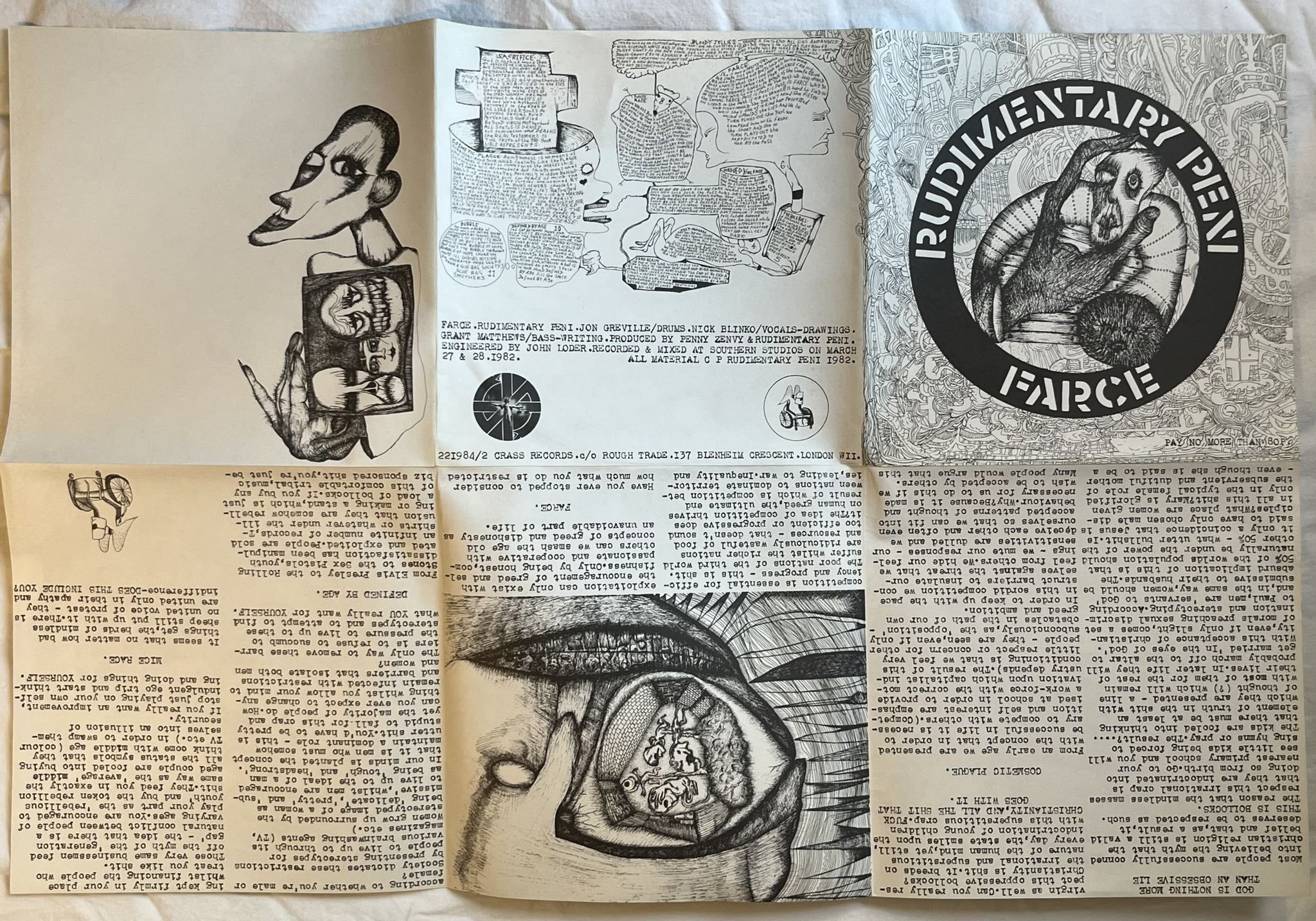 Omslagsbild för skivan RUDIMENTARY PENI Farce 7" -82 UK CRASS 221984/2 *** RARE PUNK ***