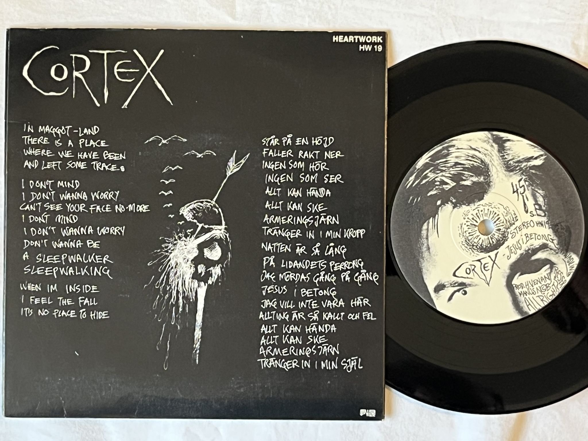 Omslagsbild för skivan CORTEX Sleepwalking 7" -81 Swe HEARTWORK HW 19 *** RARE ***