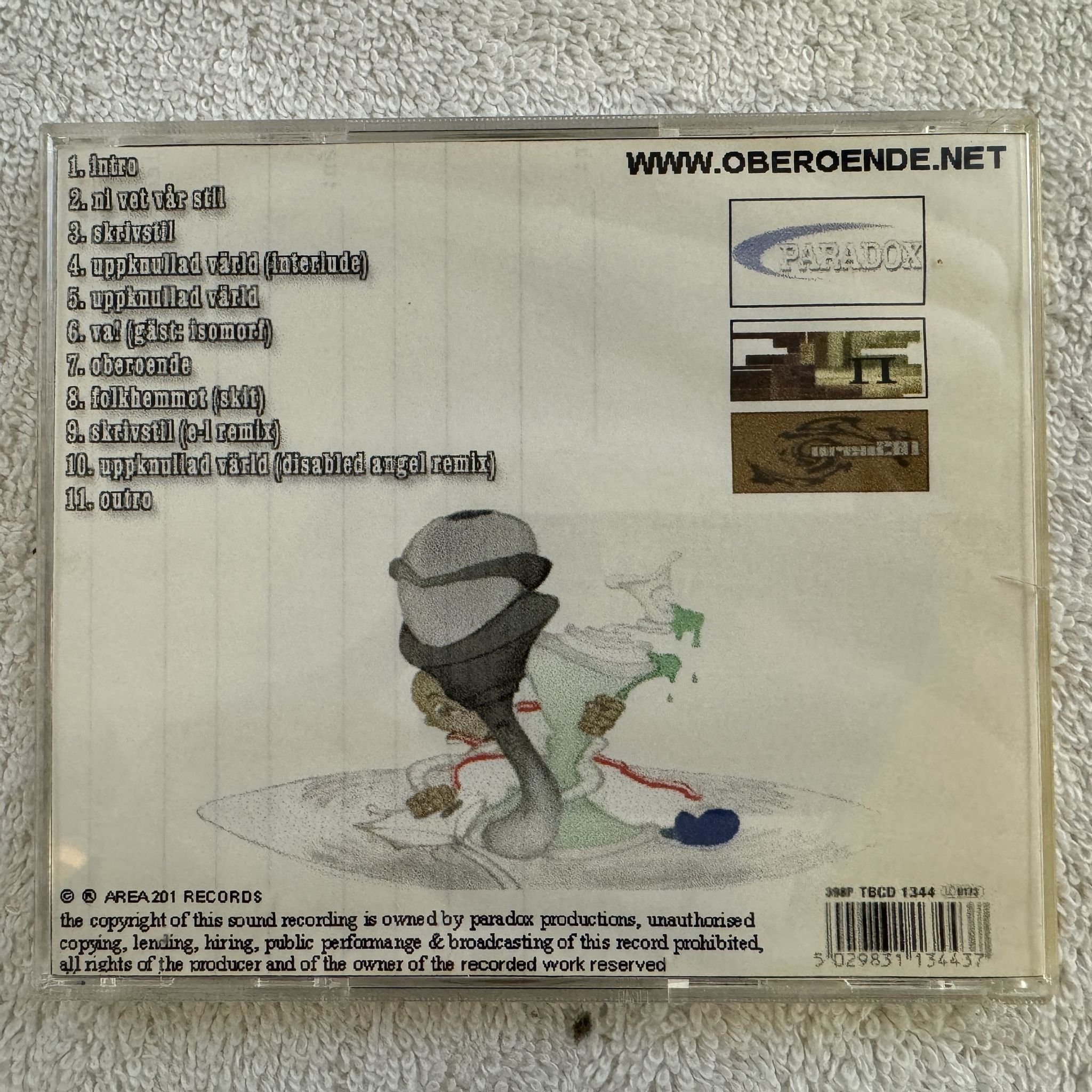 Omslagsbild för skivan Paradox - Oberoende CD 2000 AREA 201 RECORDS 001. SWERAP