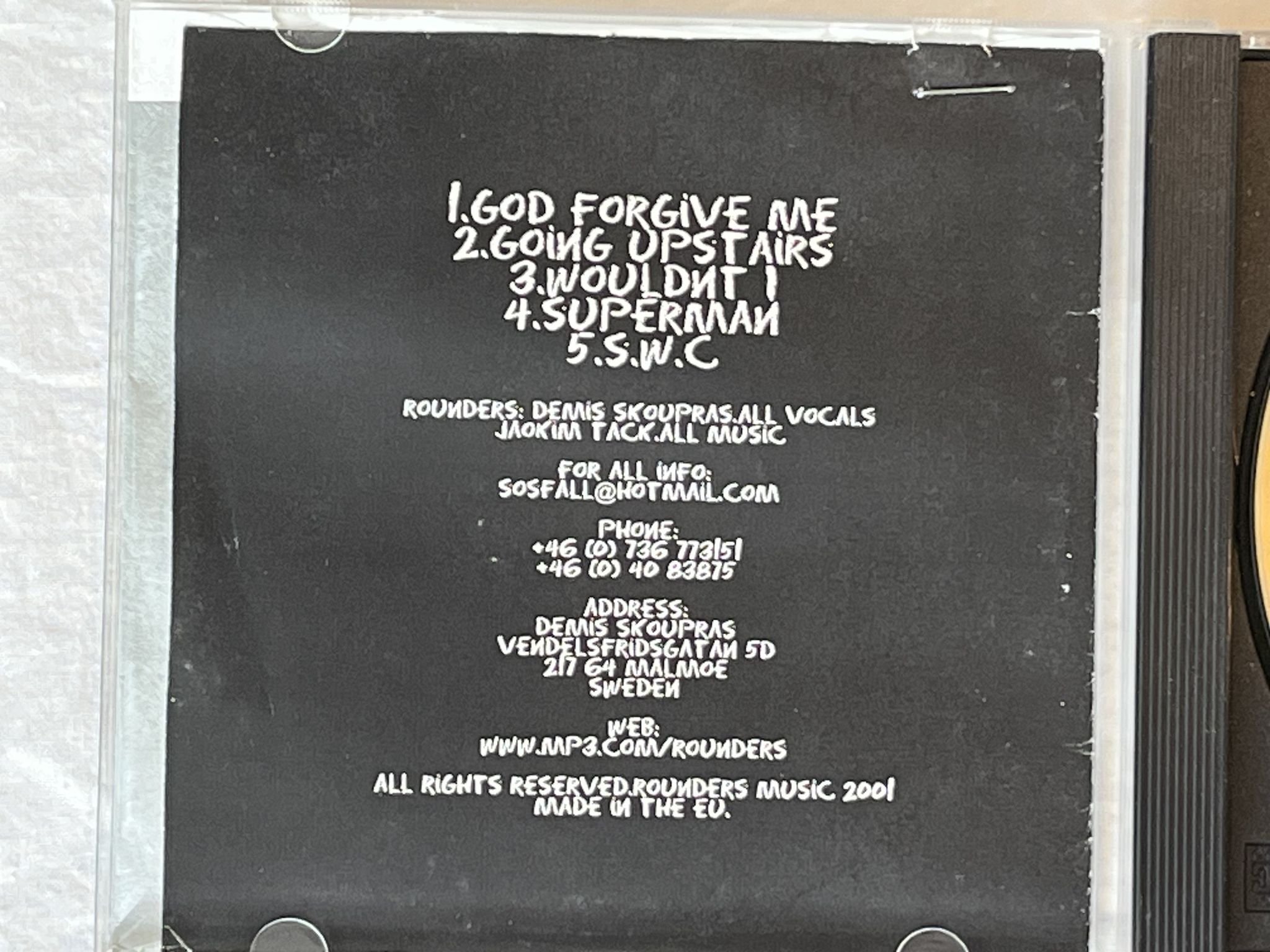 Omslagsbild för skivan ROUNDERS god forgive me CD 2001 demo SWERAP