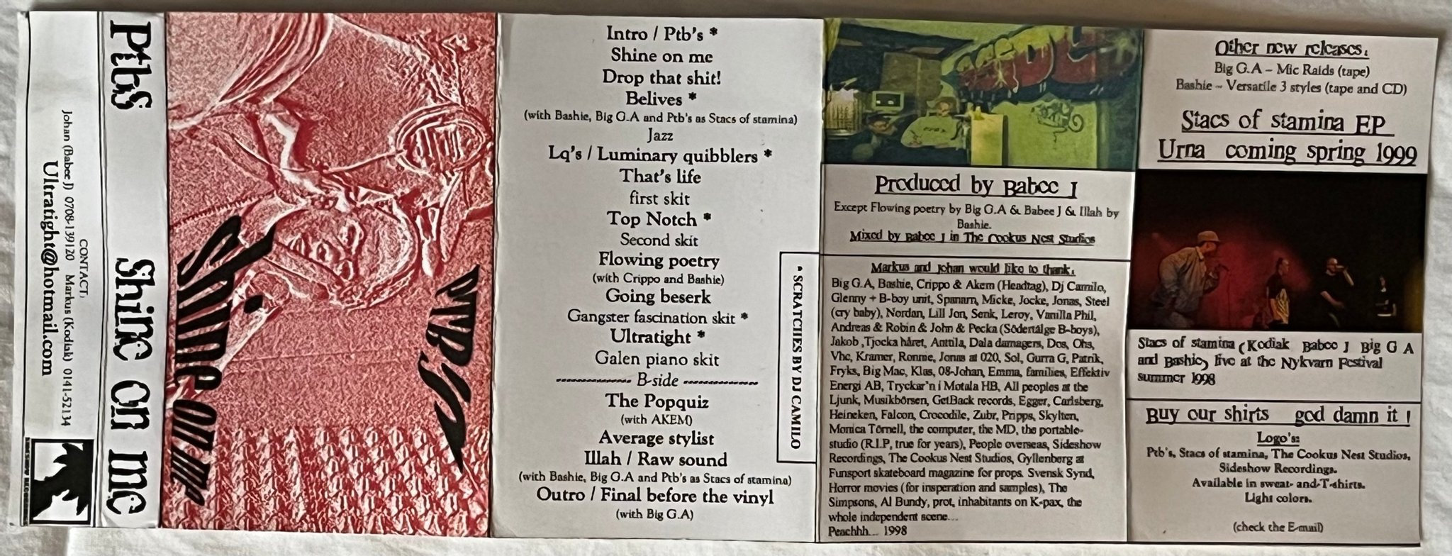 Omslagsbild för skivan PTB's Shine On Me CASSETTE -98 SIDESHOW RECORDINGS