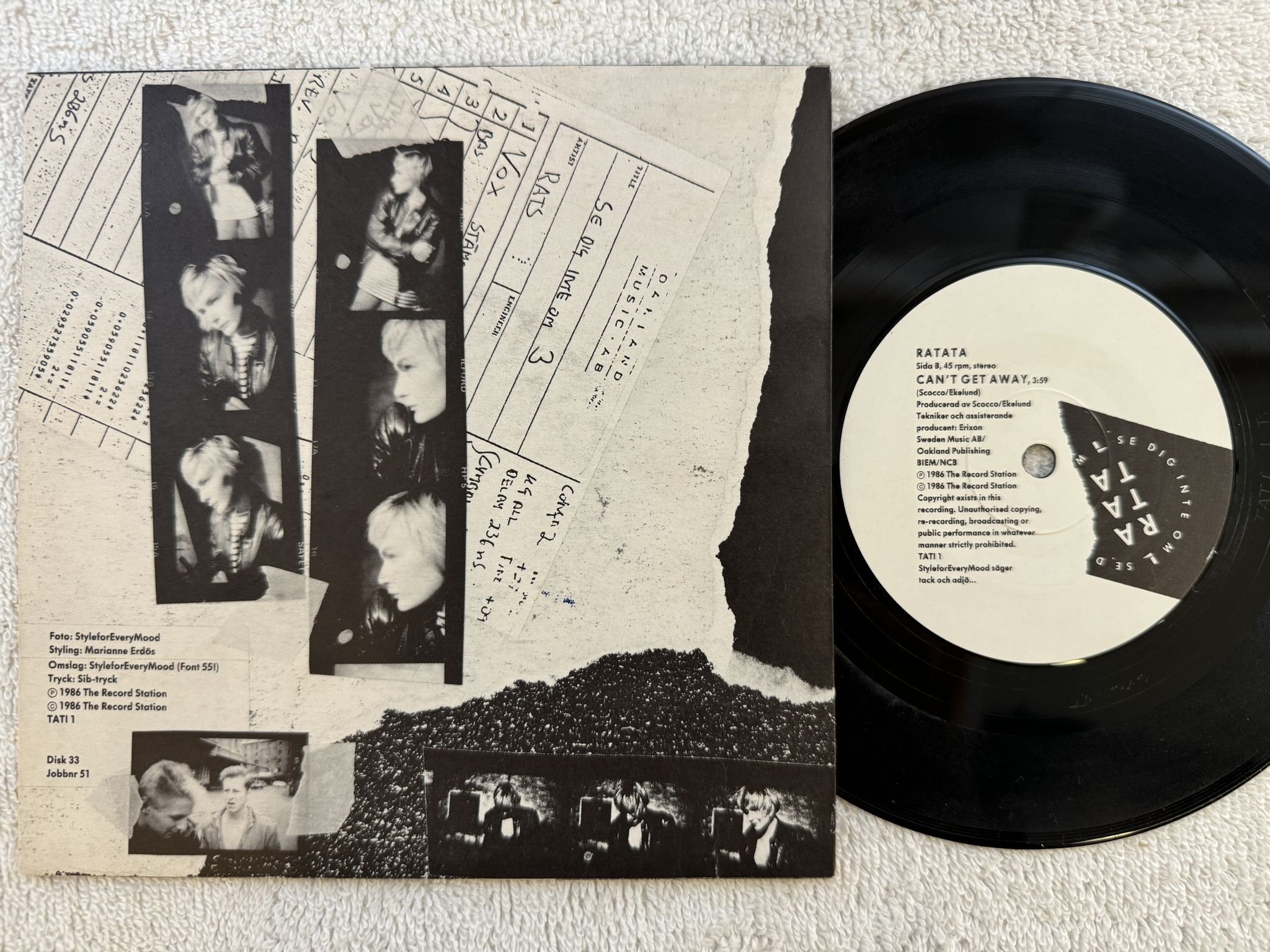 Omslagsbild för skivan RATATA se dig inte om 7" -86 THE RECORD STATION TATI 1 *** SIGNED ***