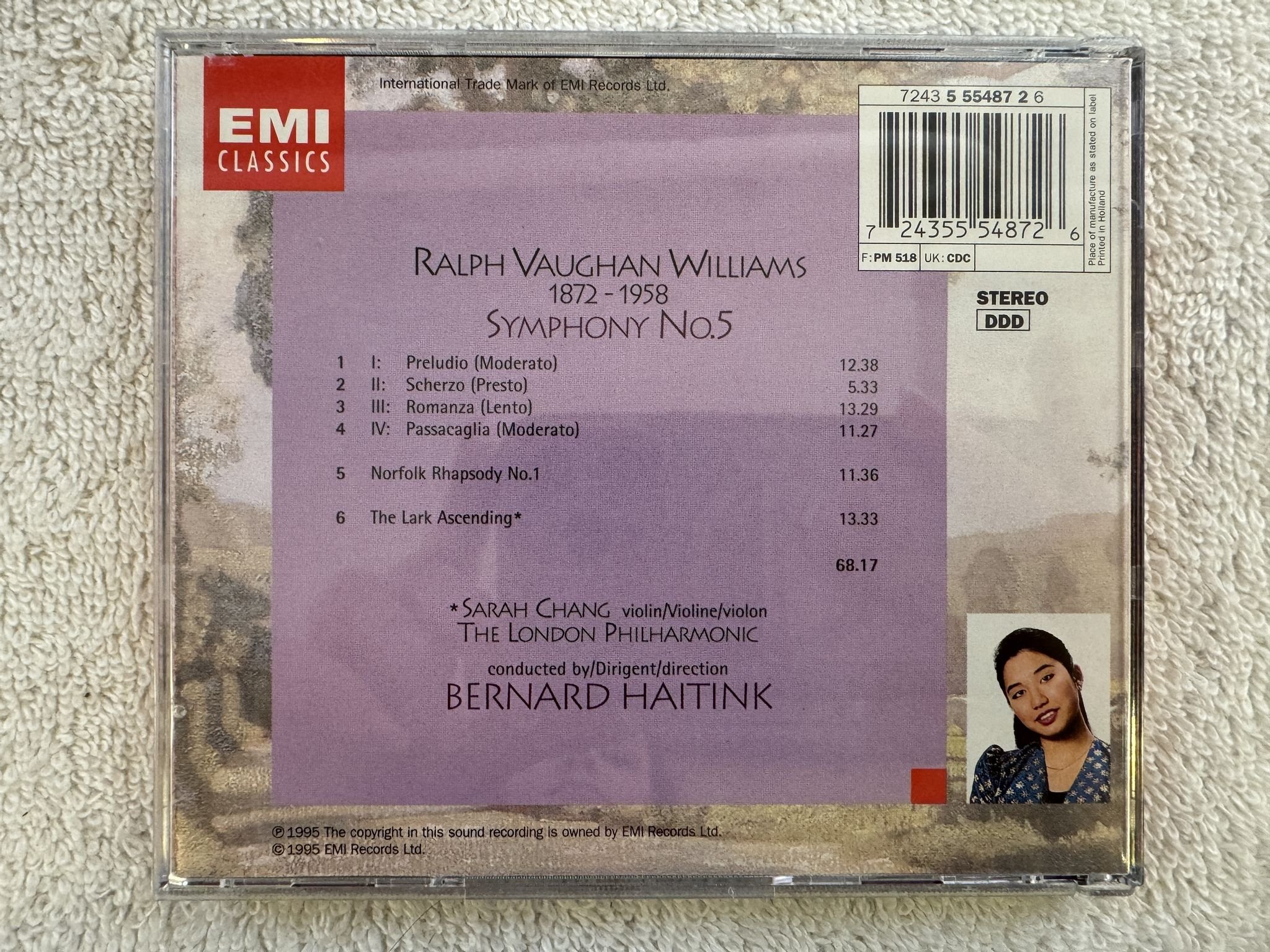 Omslagsbild för skivan SARAH CHANG / HAITINK Symphonys No 5 CD -95 HMV 7243 5 55487 2 6 *** SIGNED ***
