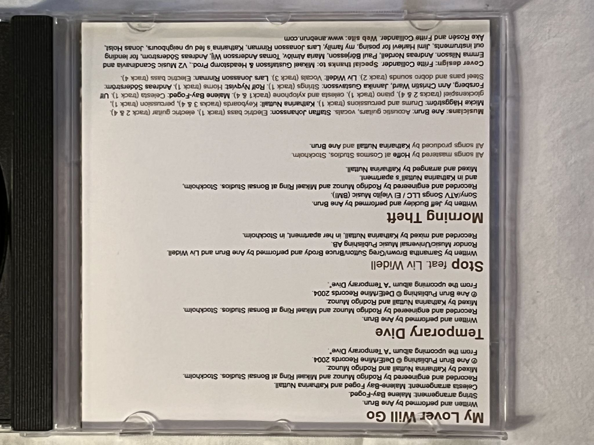 Omslagsbild för skivan ANE BRUN My Lover Will Go CD 2004 V2 – VVR5030493 ** SIGNED **