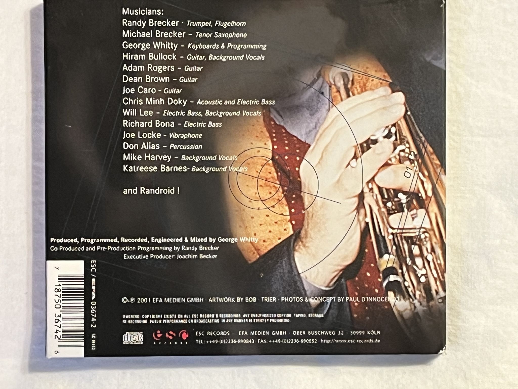 Omslagsbild för skivan RANDY BRECKER Hangin' In The City CD 2001 Ger ESC EFA CD 03674-2 ** SIGNED **