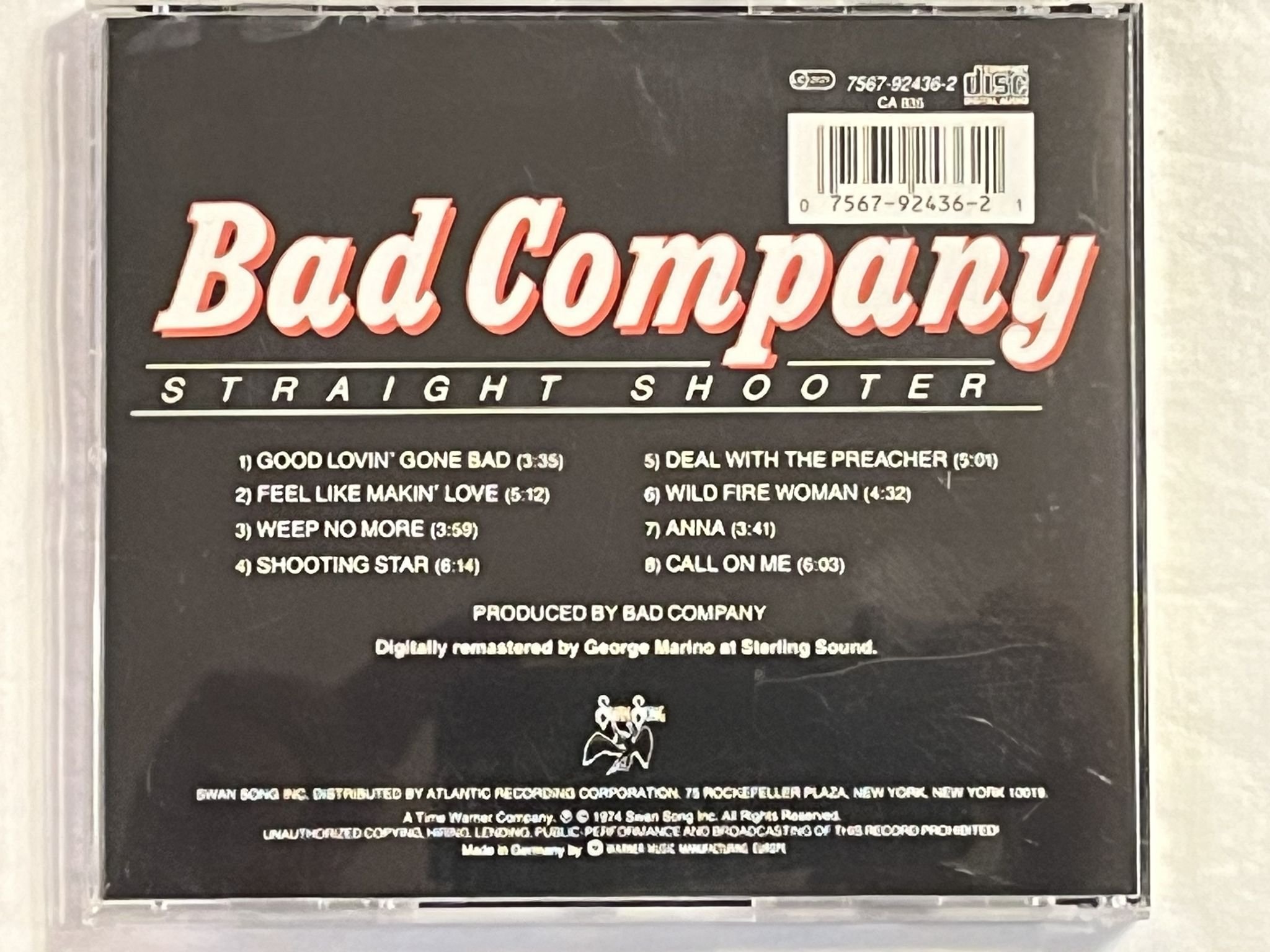 Omslagsbild för skivan BAD COMPANY straight shooter CD -94 SWAN SONG ** SIGNED by PAUL RODGERS **