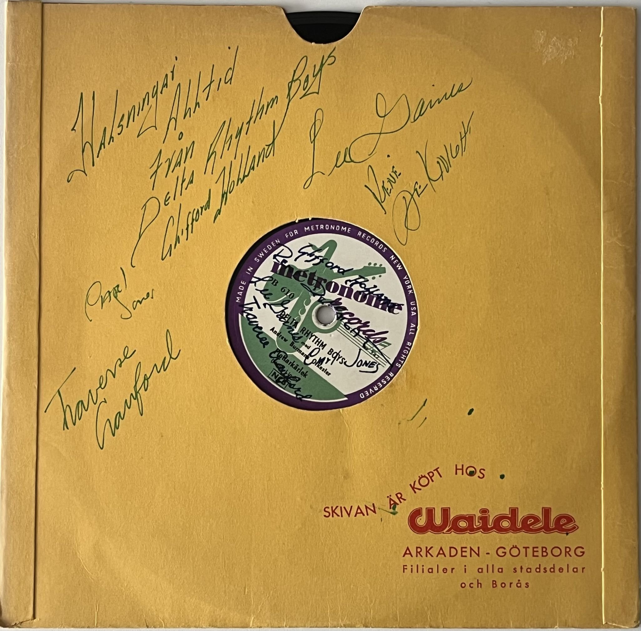 Omslagsbild för skivan DELTA RHYTHM BOYS Flottarkärlek 10" 78. RPM METRONOME B 610 ** FULLY SIGNED **