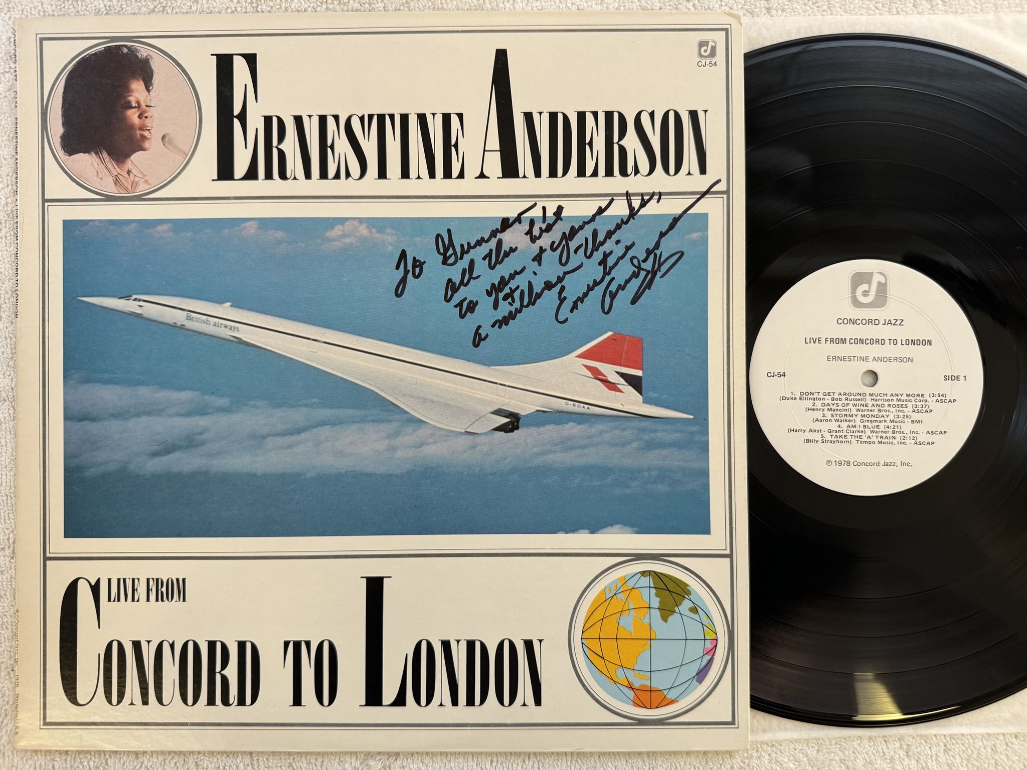 Omslagsbild för skivan ERNESTINE ANDERSON live from Concord to London LP -78 US CJ-54 *** Signed ***